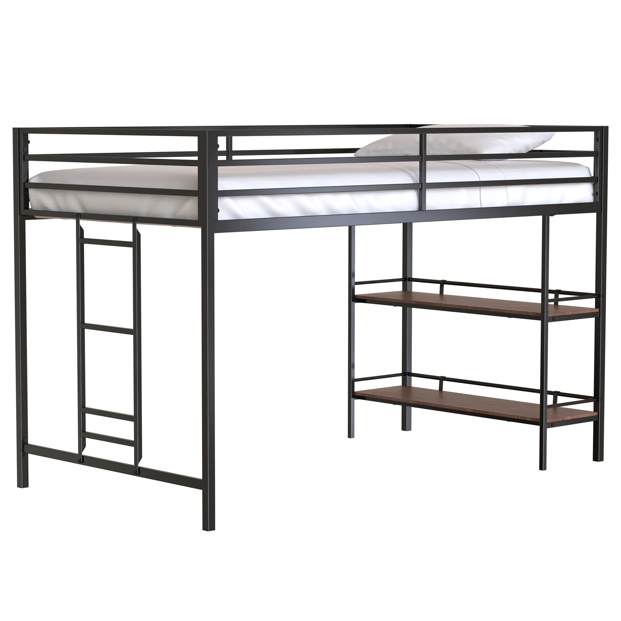 Walker Edison | Sturdy Junior Twin Loft Bunk Bed black with Wood Shelf - Image 10
