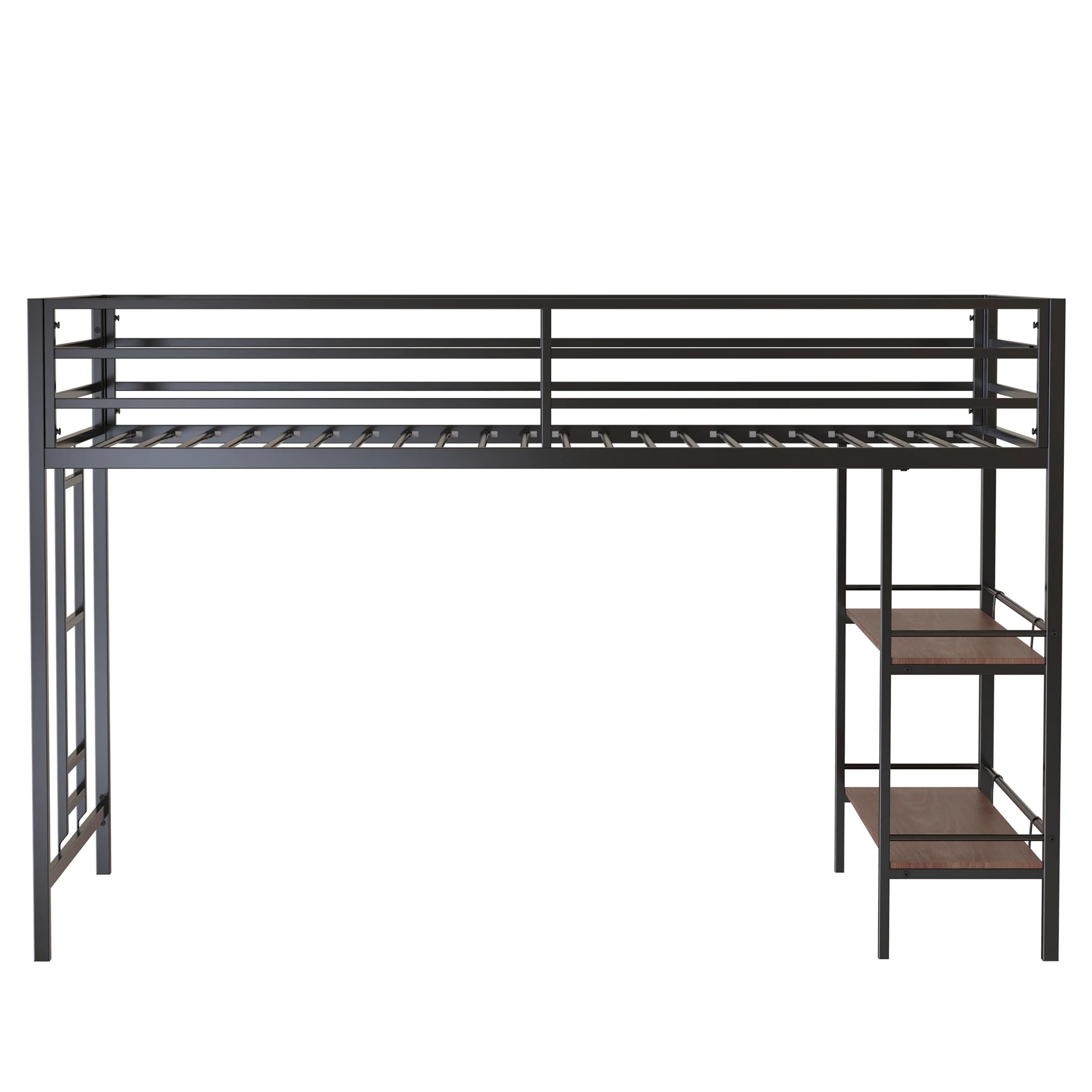Walker Edison | Sturdy Junior Twin Loft Bunk Bed black with Wood Shelf - Image 7