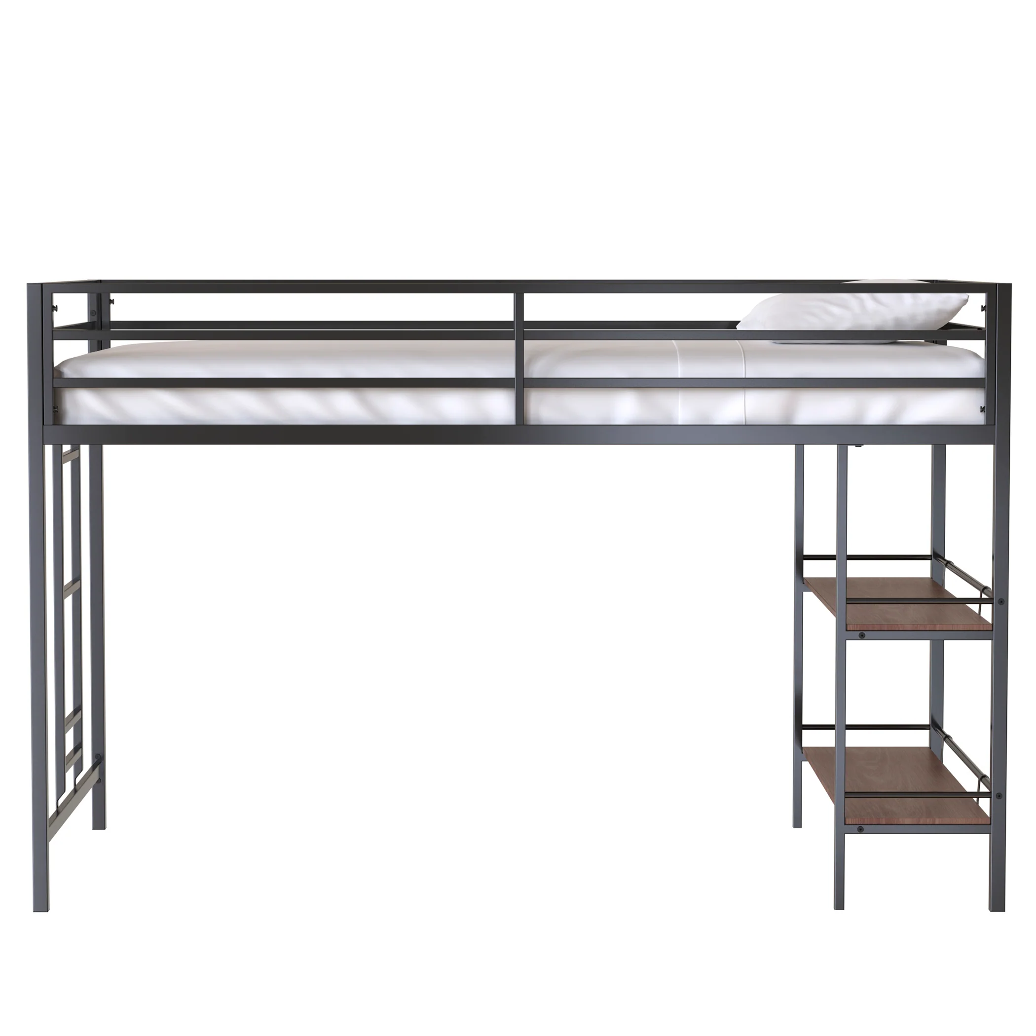 Walker Edison | Sturdy Junior Twin Loft Bunk Bed black with Wood Shelf - Image 8