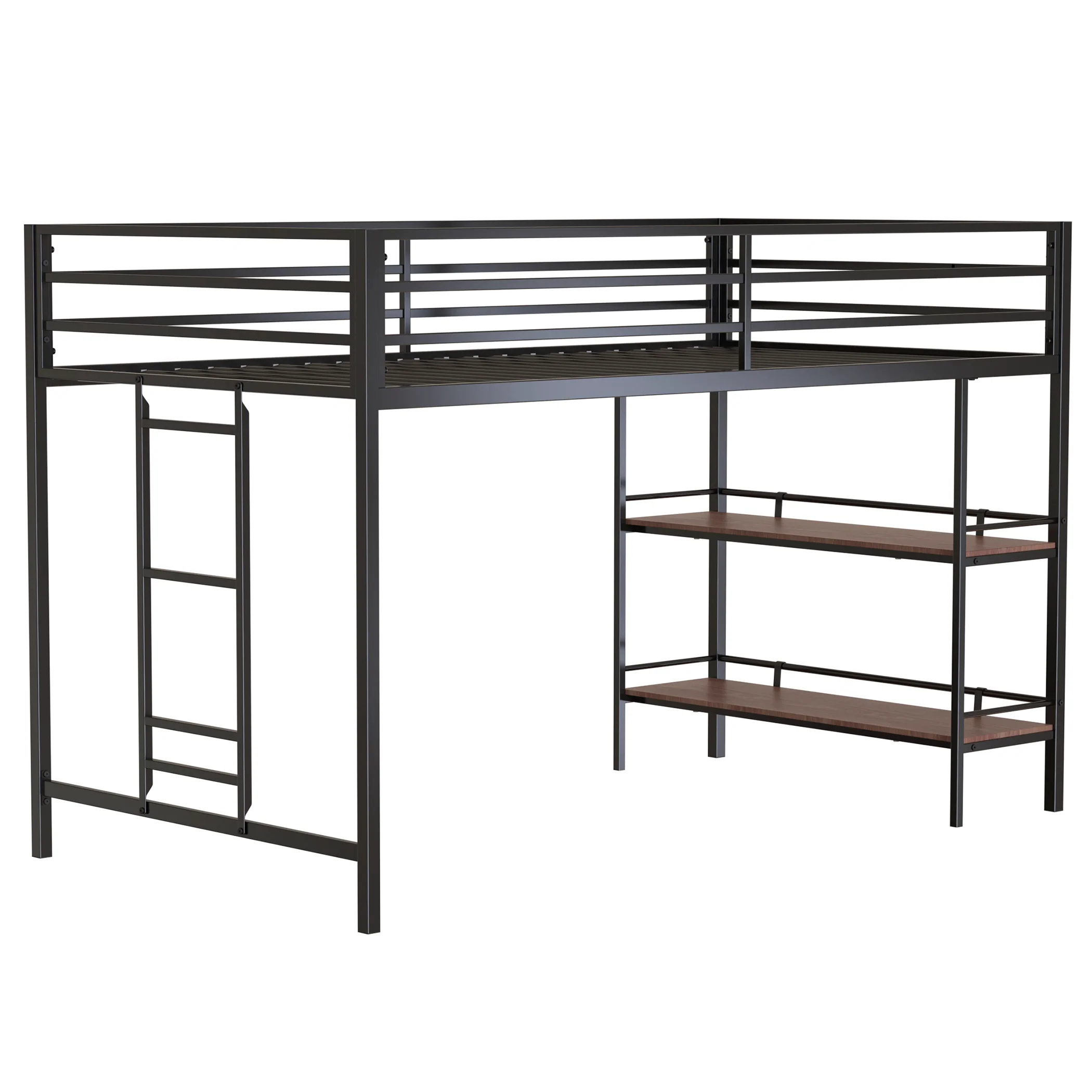 Walker Edison | Sturdy Junior Twin Loft Bunk Bed black with Wood Shelf - Image 9