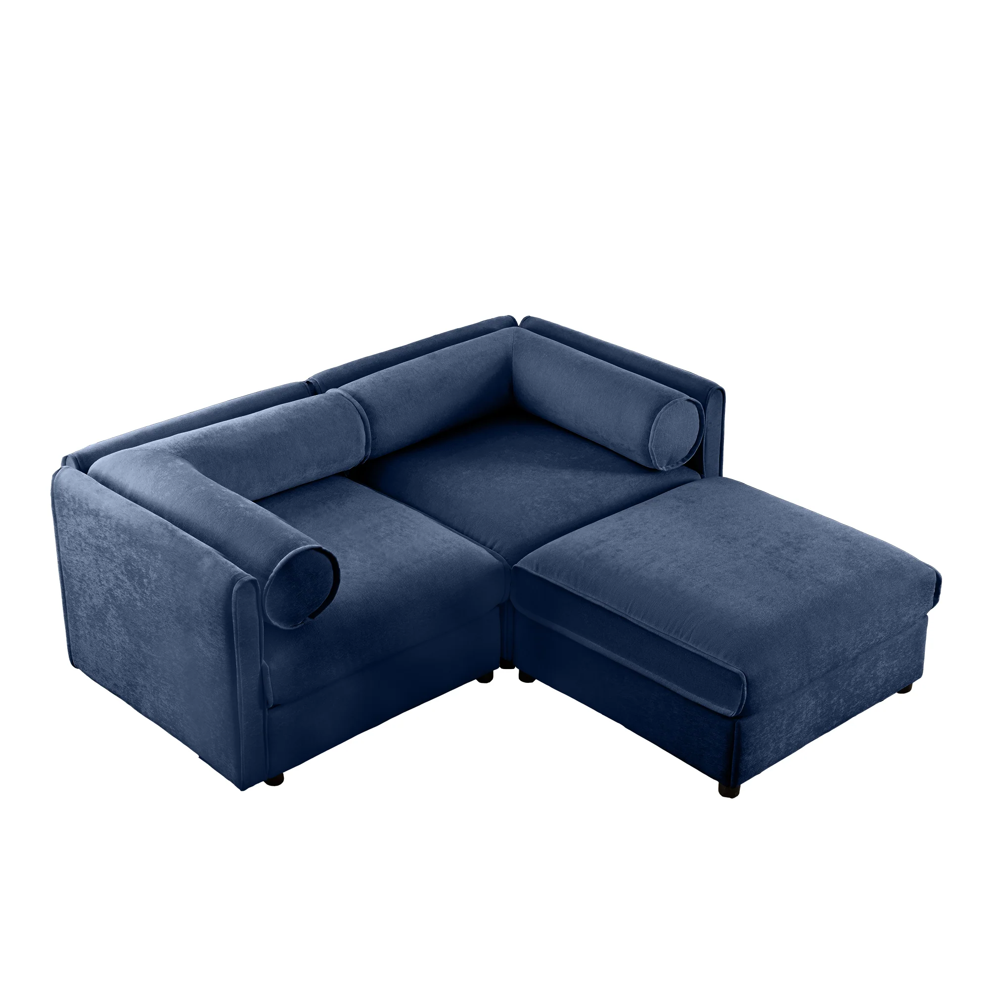 Walker Edison | Stylish Blue Chenille Loveseat Sofa with Ottoman Storage Seat - Image 4