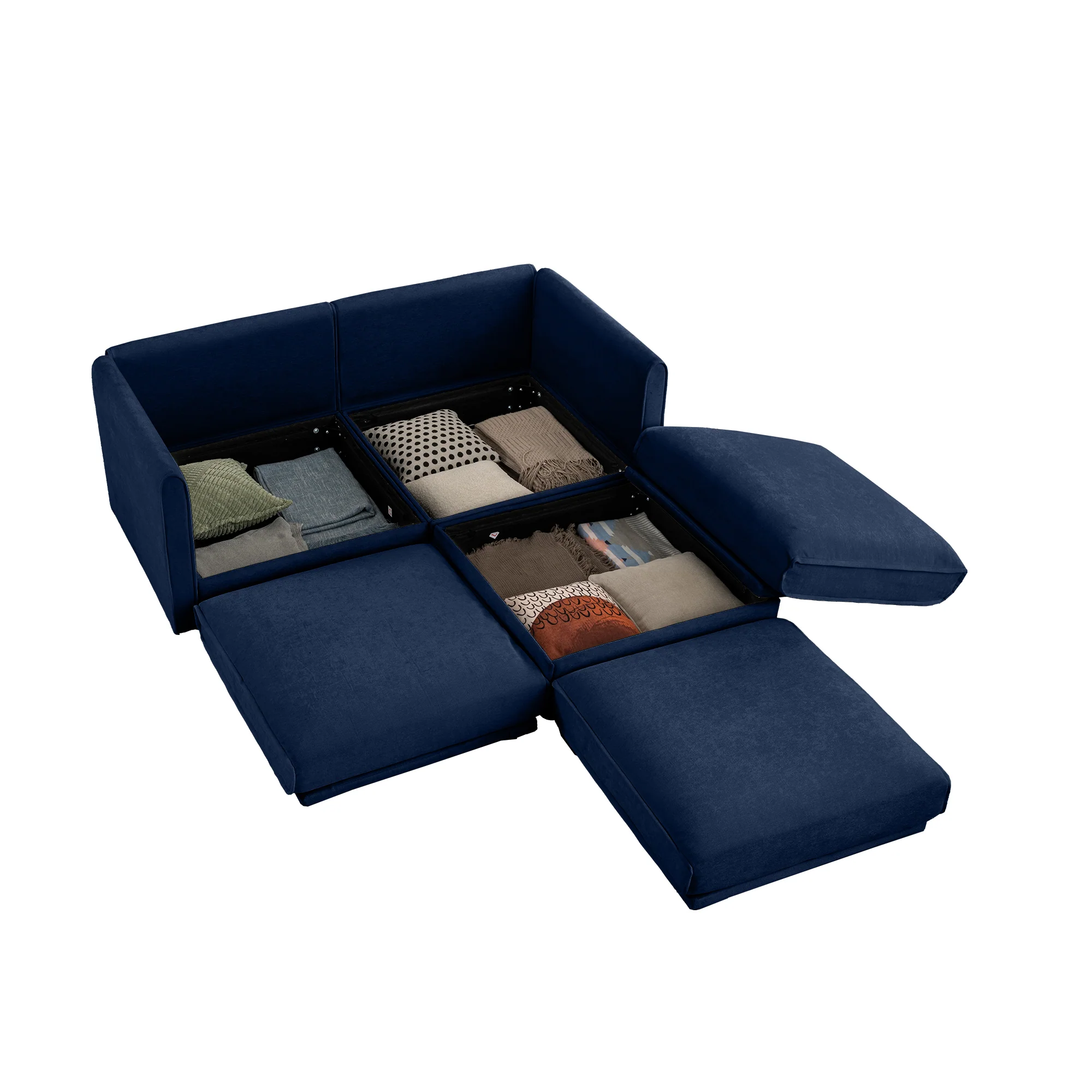 Walker Edison | Stylish Blue Chenille Loveseat Sofa with Ottoman Storage Seat - Image 8