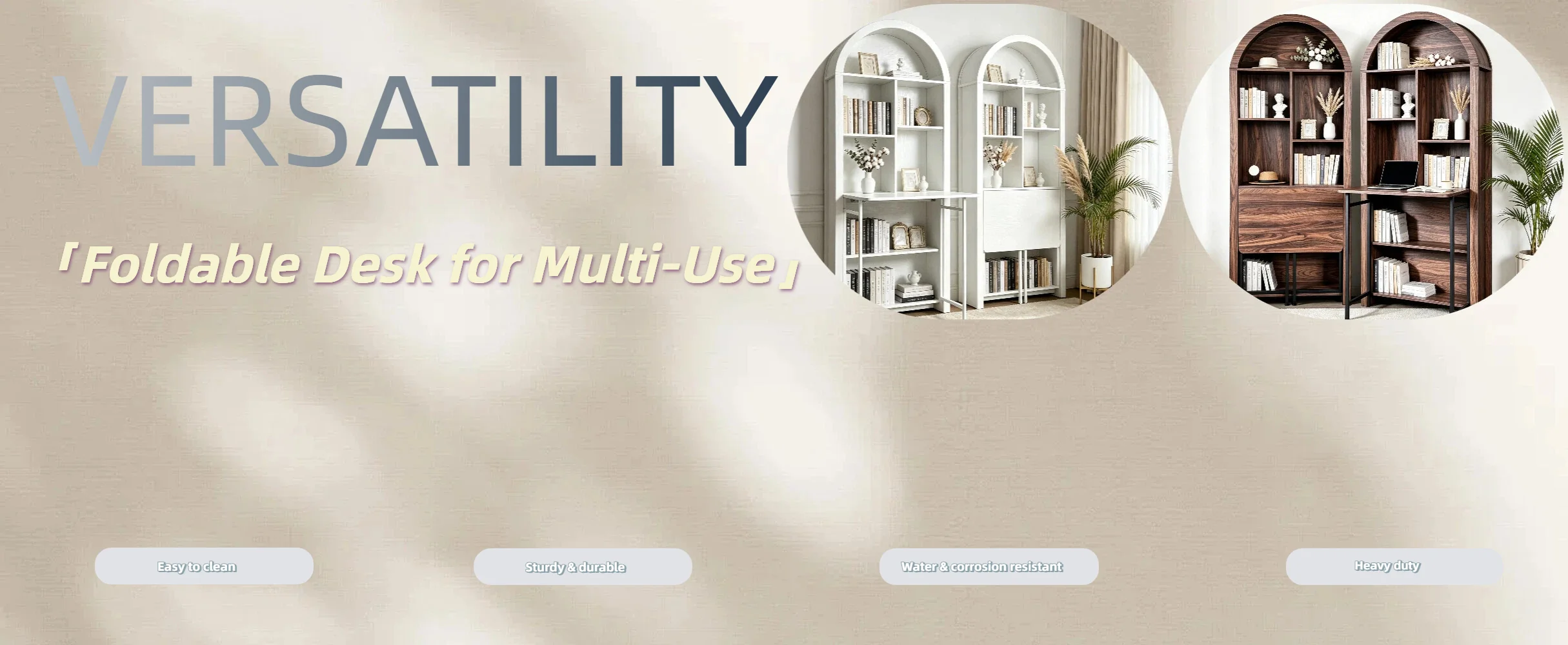 Tall Arched Bookshelf with Convertible Hideaway Desk and Storage - Image 26