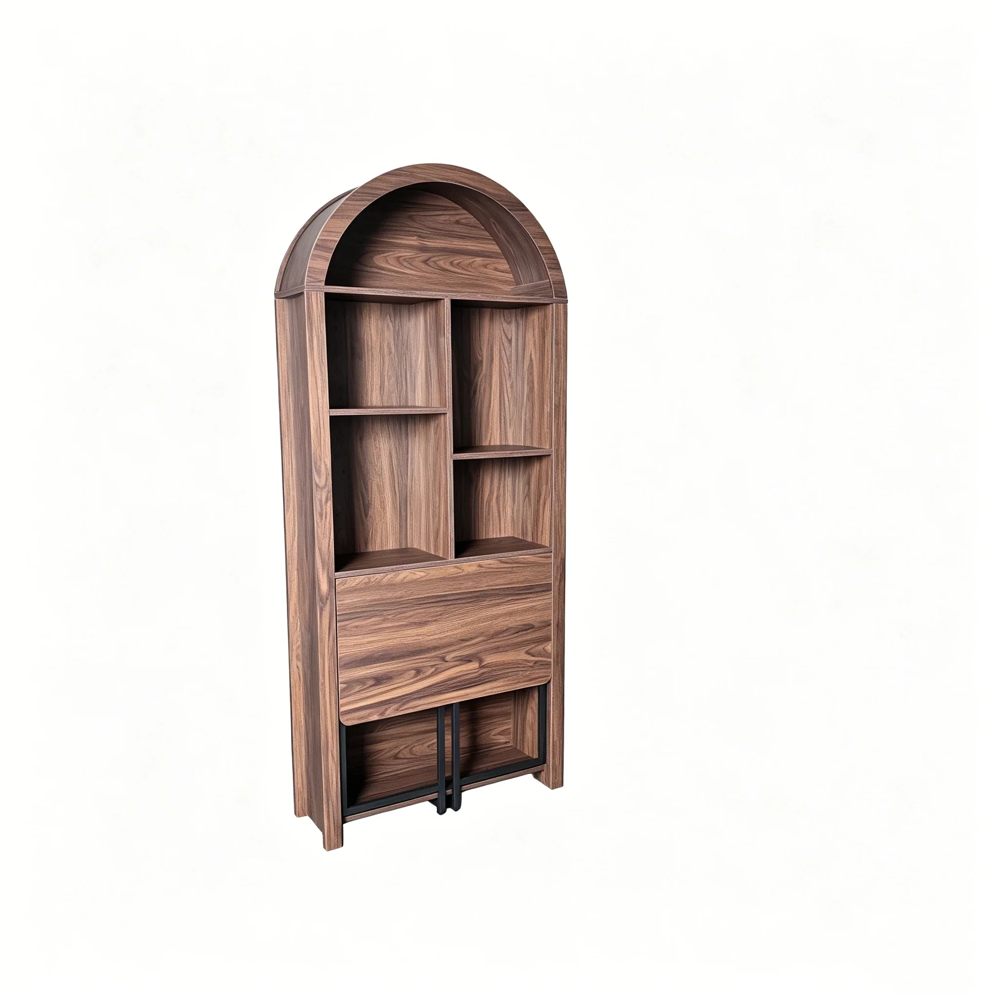 Tall Arched Bookshelf with Convertible Hideaway Desk and Storage - Image 32