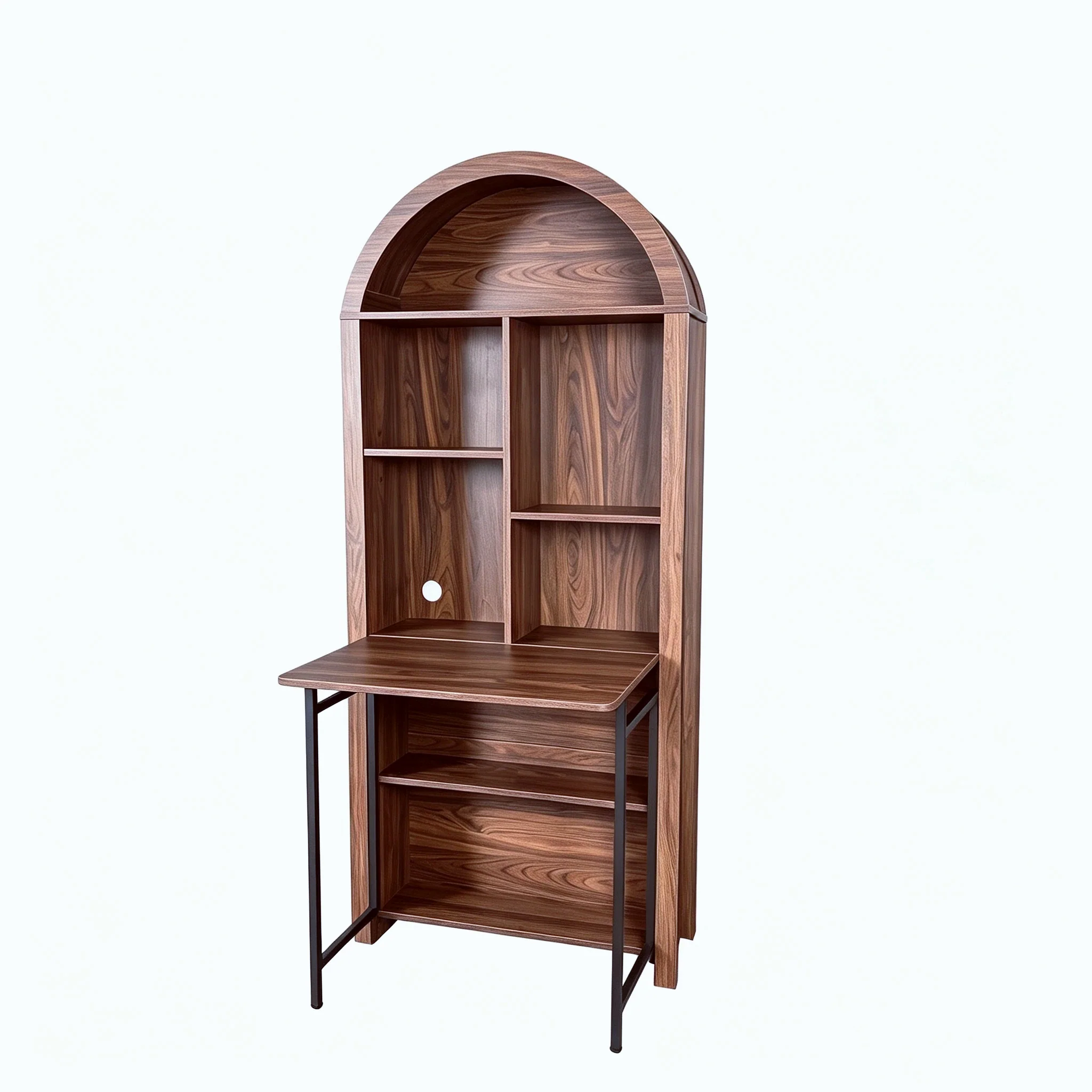 Tall Arched Bookshelf with Convertible Hideaway Desk and Storage - Image 33