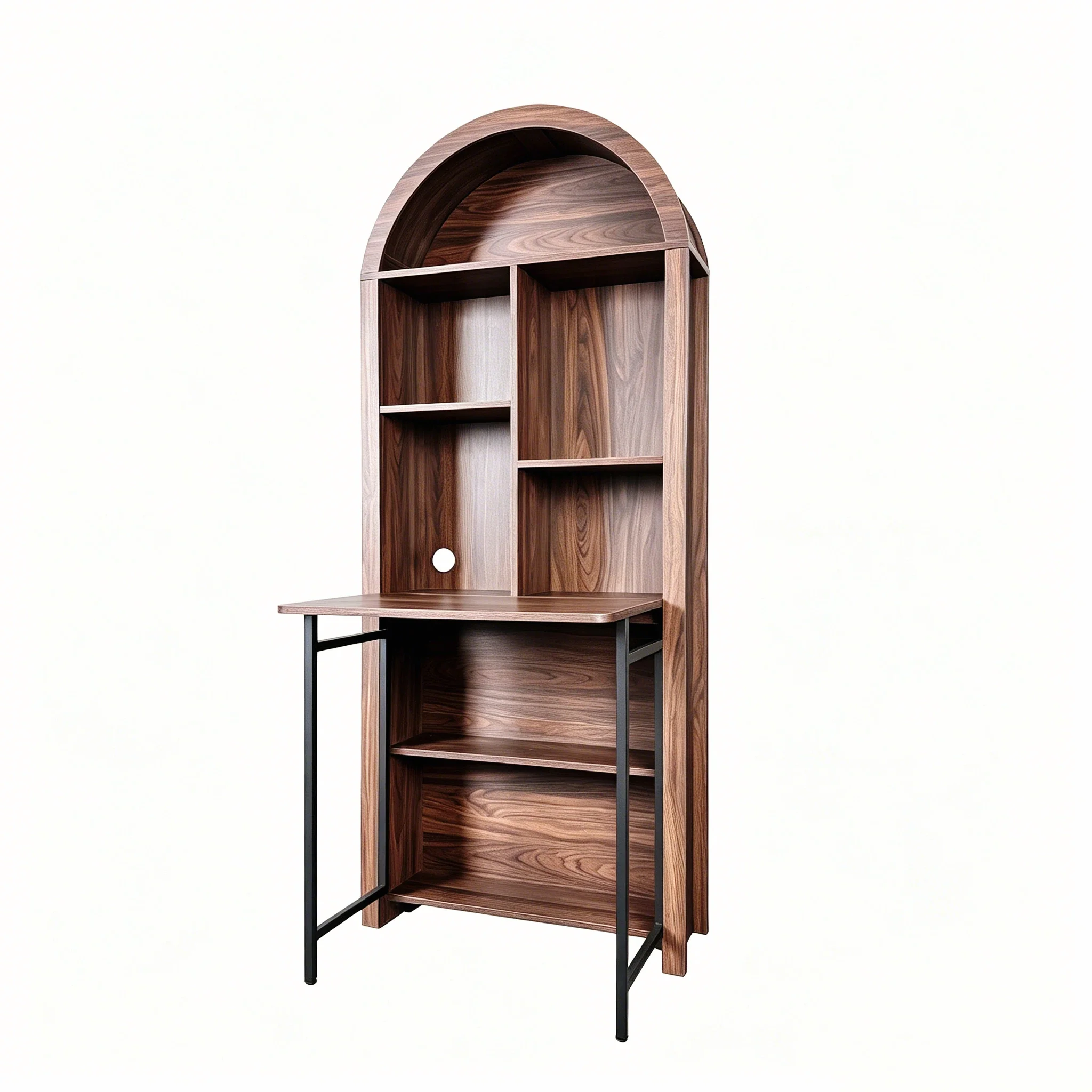 Tall Arched Bookshelf with Convertible Hideaway Desk and Storage - Image 34