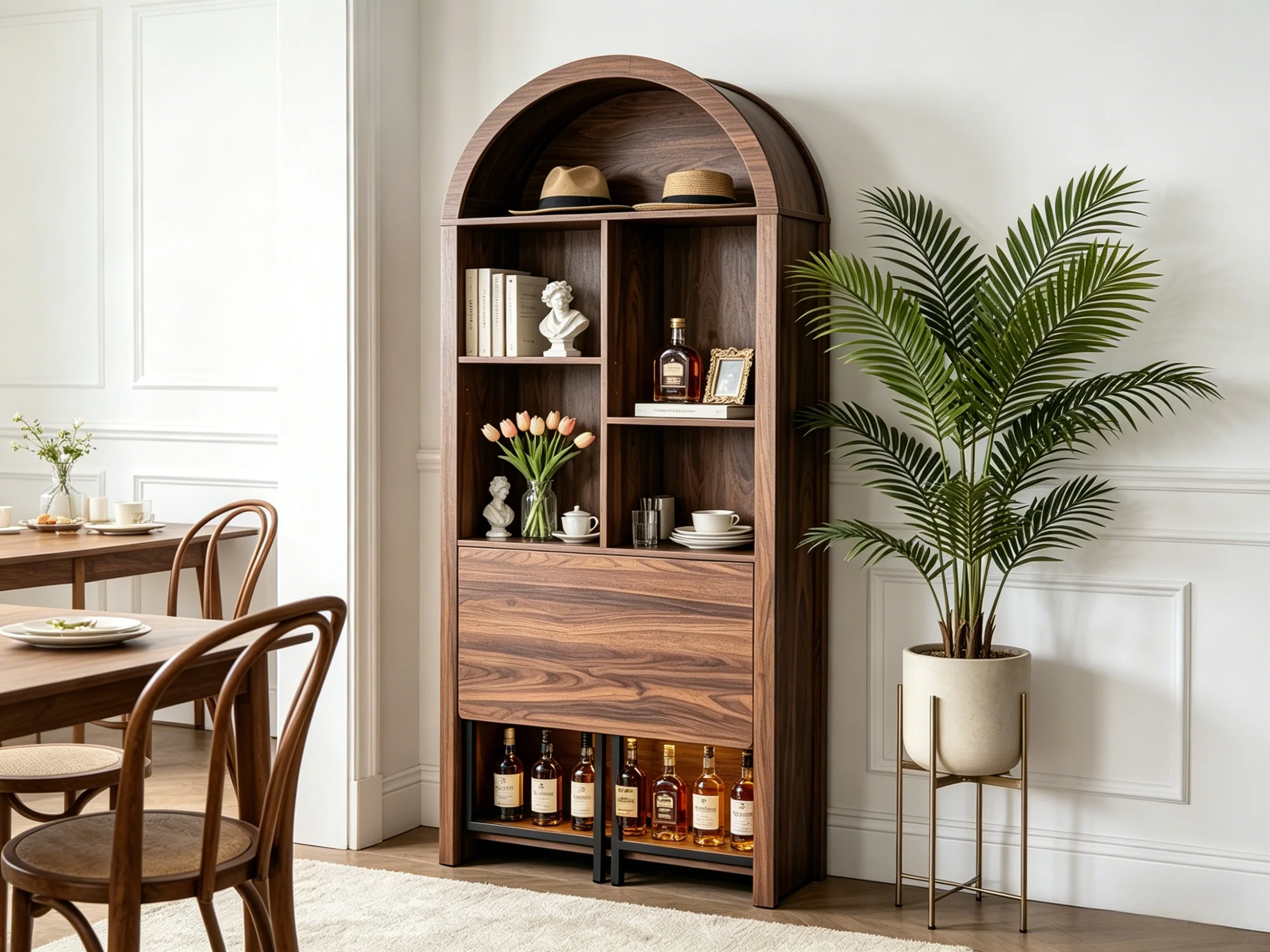 Tall Arched Bookshelf with Convertible Hideaway Desk and Storage - Image 42