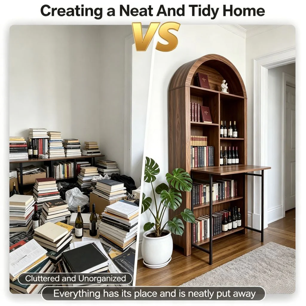 Tall Arched Bookshelf with Convertible Hideaway Desk and Storage - Image 7