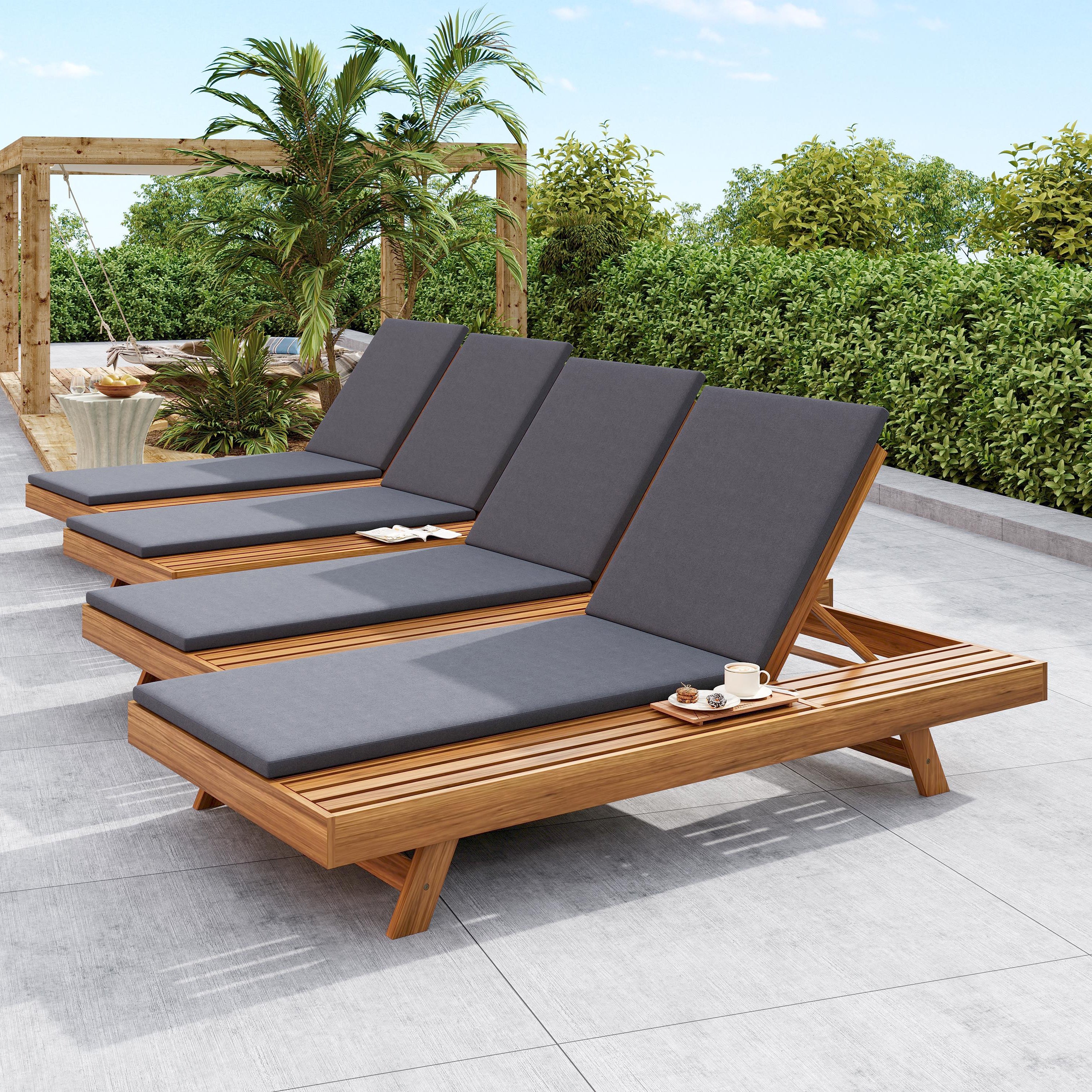 Walker Edison | Teak Lounge Chaise Sunbed - Image 2
