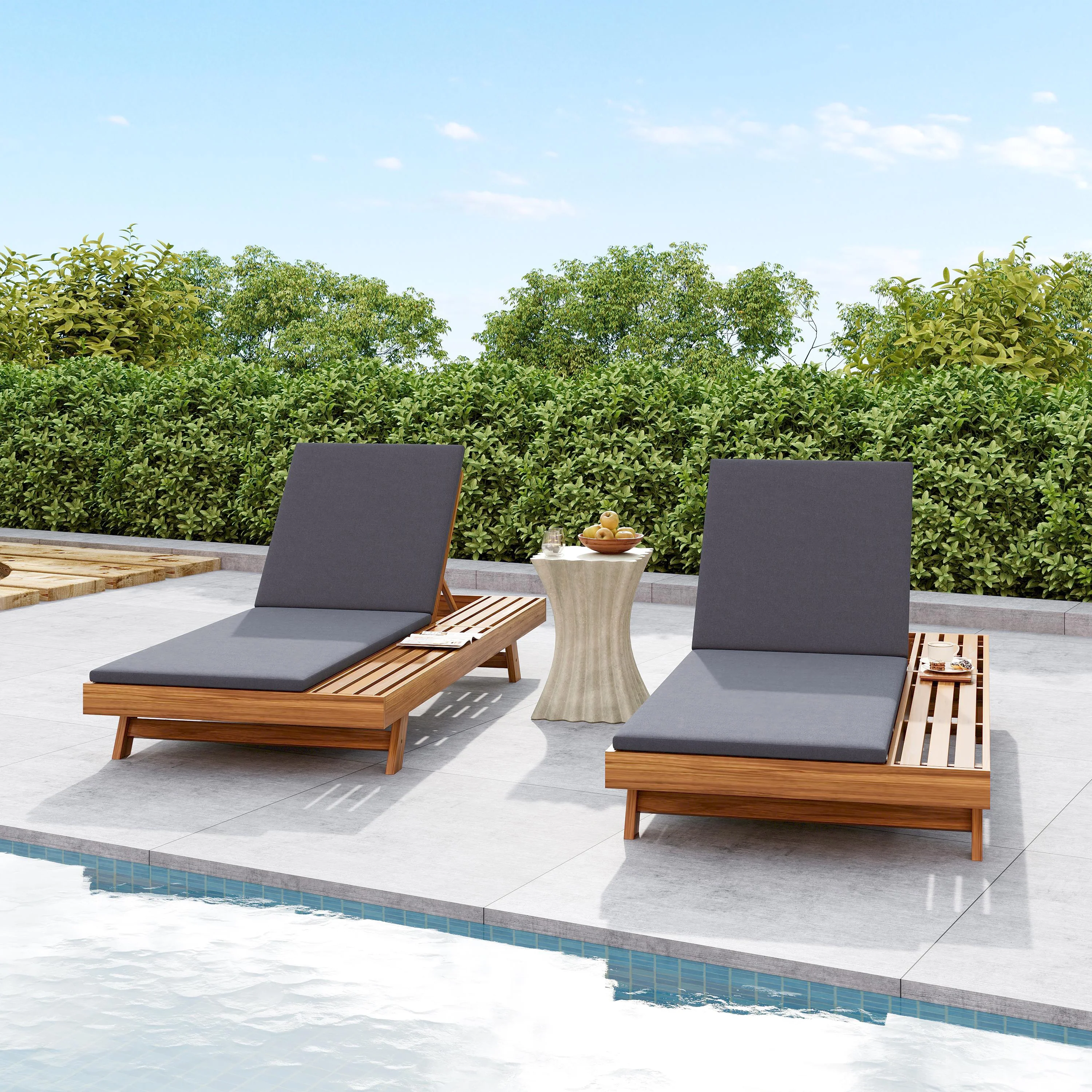 Walker Edison | Teak Lounge Chaise Sunbed - Image 3