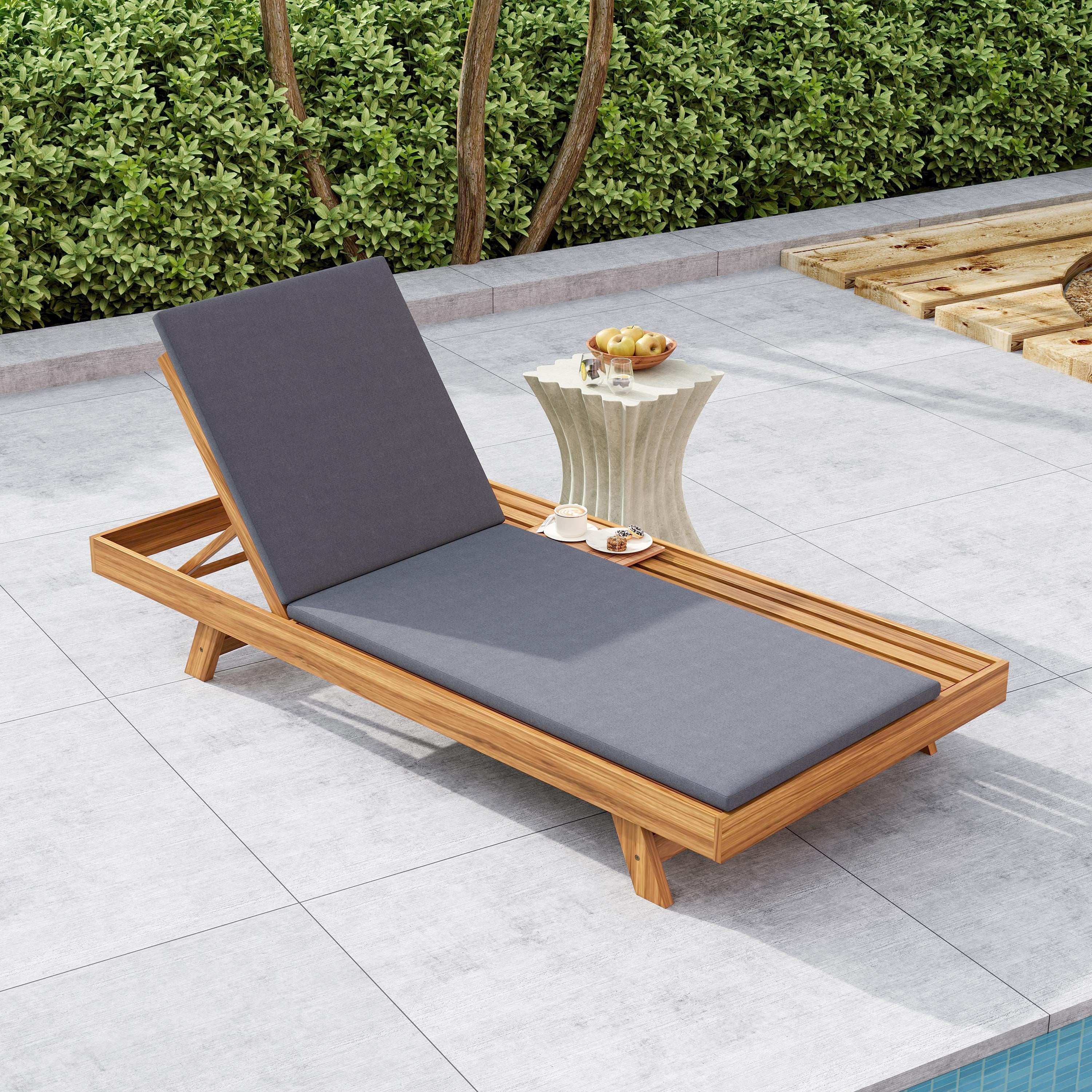 Walker Edison | Teak Lounge Chaise Sunbed - Image 4