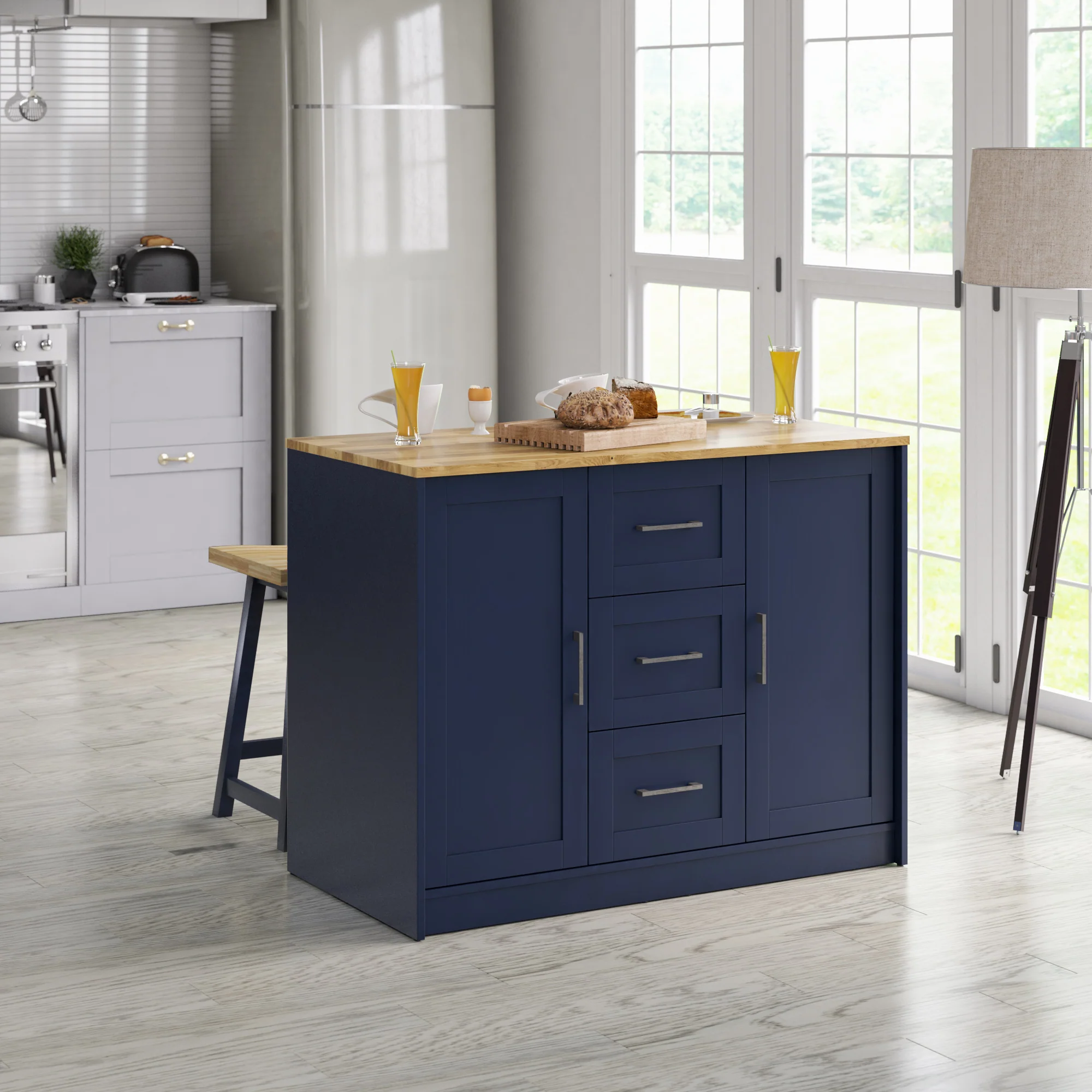 Classic Modern Kitchen Island with Butcher Block Top - Image 3