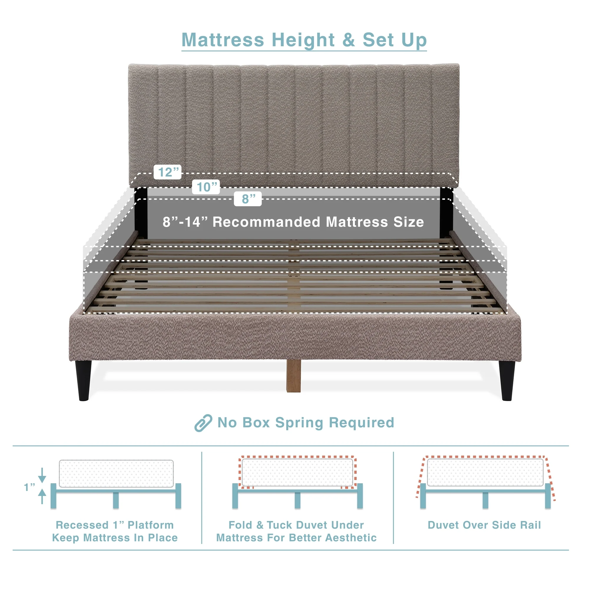 Tufted Boucle Upholstered Gray Queen Platform Bedframe - Image 4