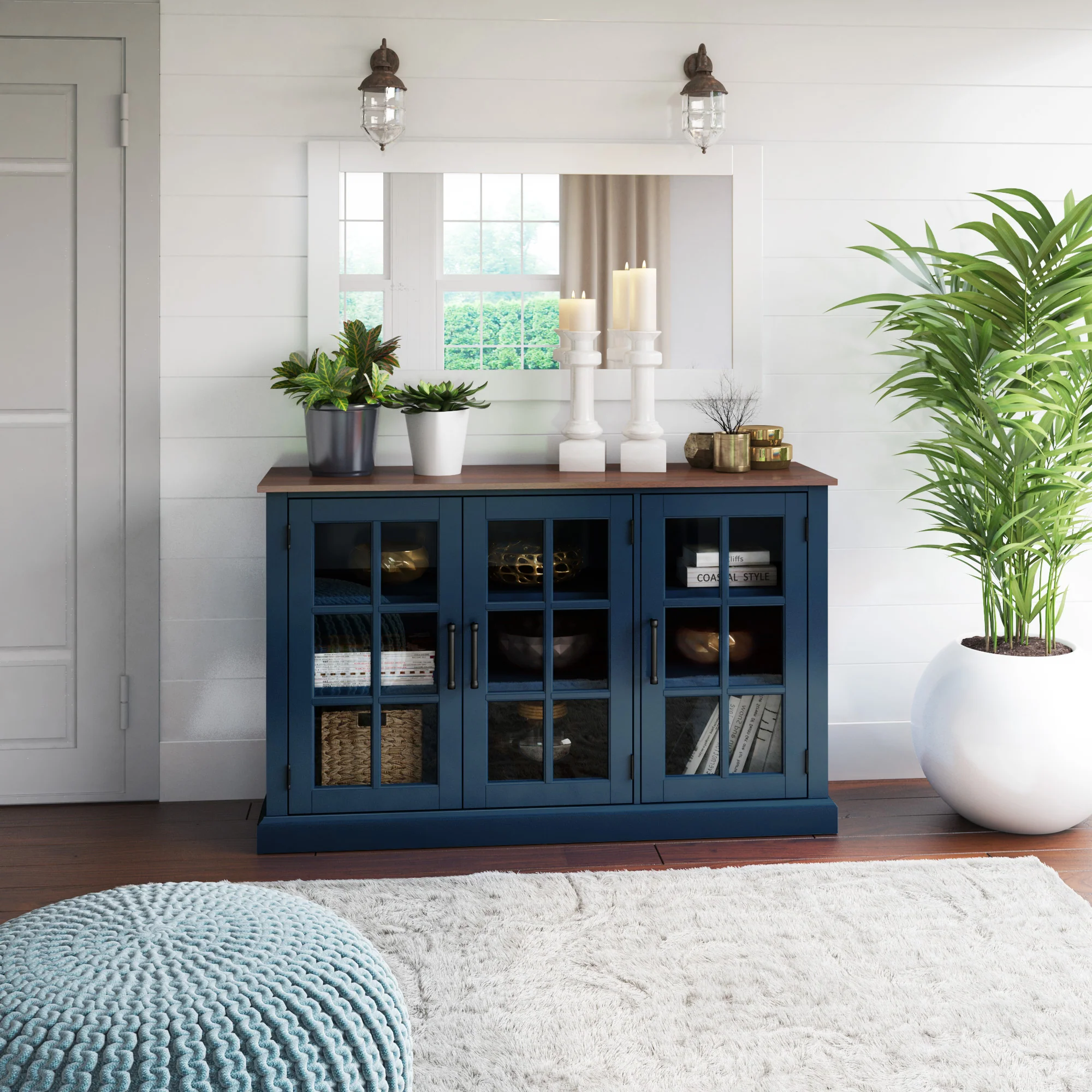 Farmhouse Window Pane Glass Doors Two Tone Buffet Sideboard - Image 2