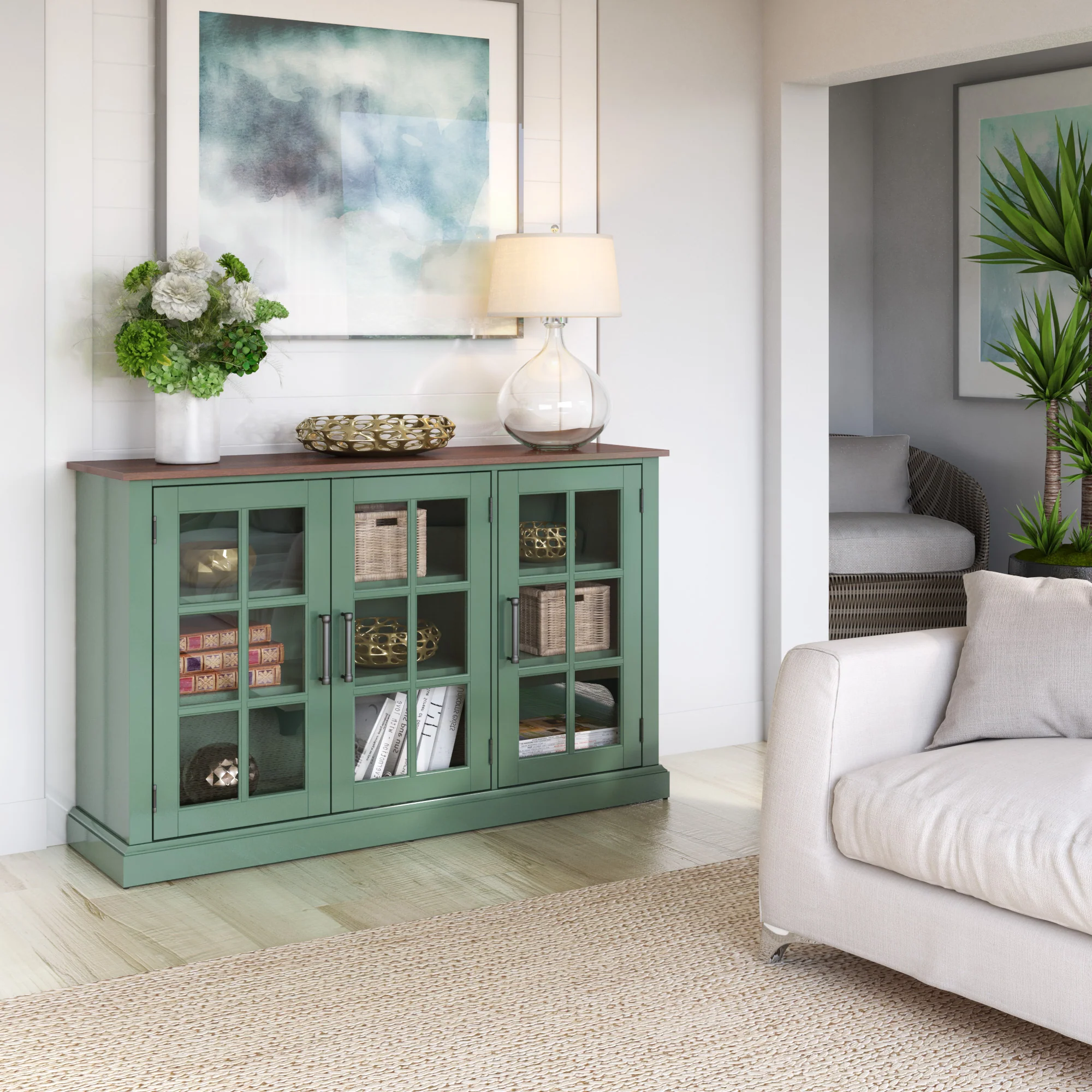 Farmhouse Window Pane Glass Doors Two Tone Buffet Sideboard - Image 3
