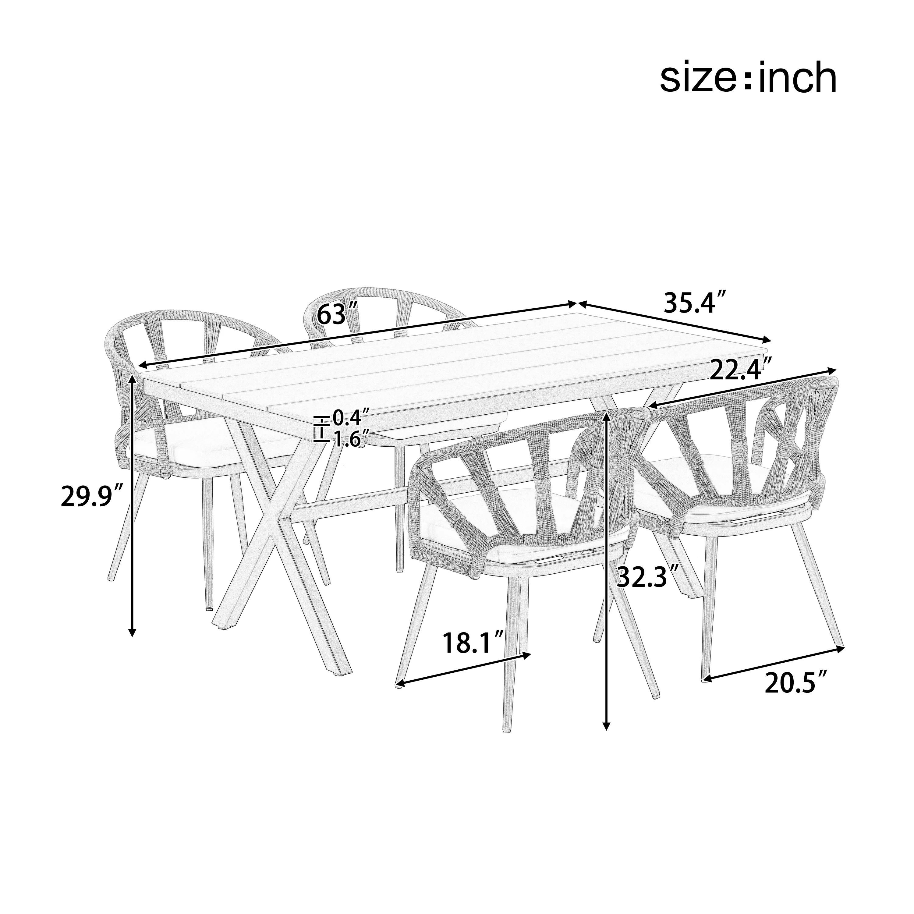 Walker Edison | U Style Contemporary Outdoor Dining Table and Chairs Set - Image 16