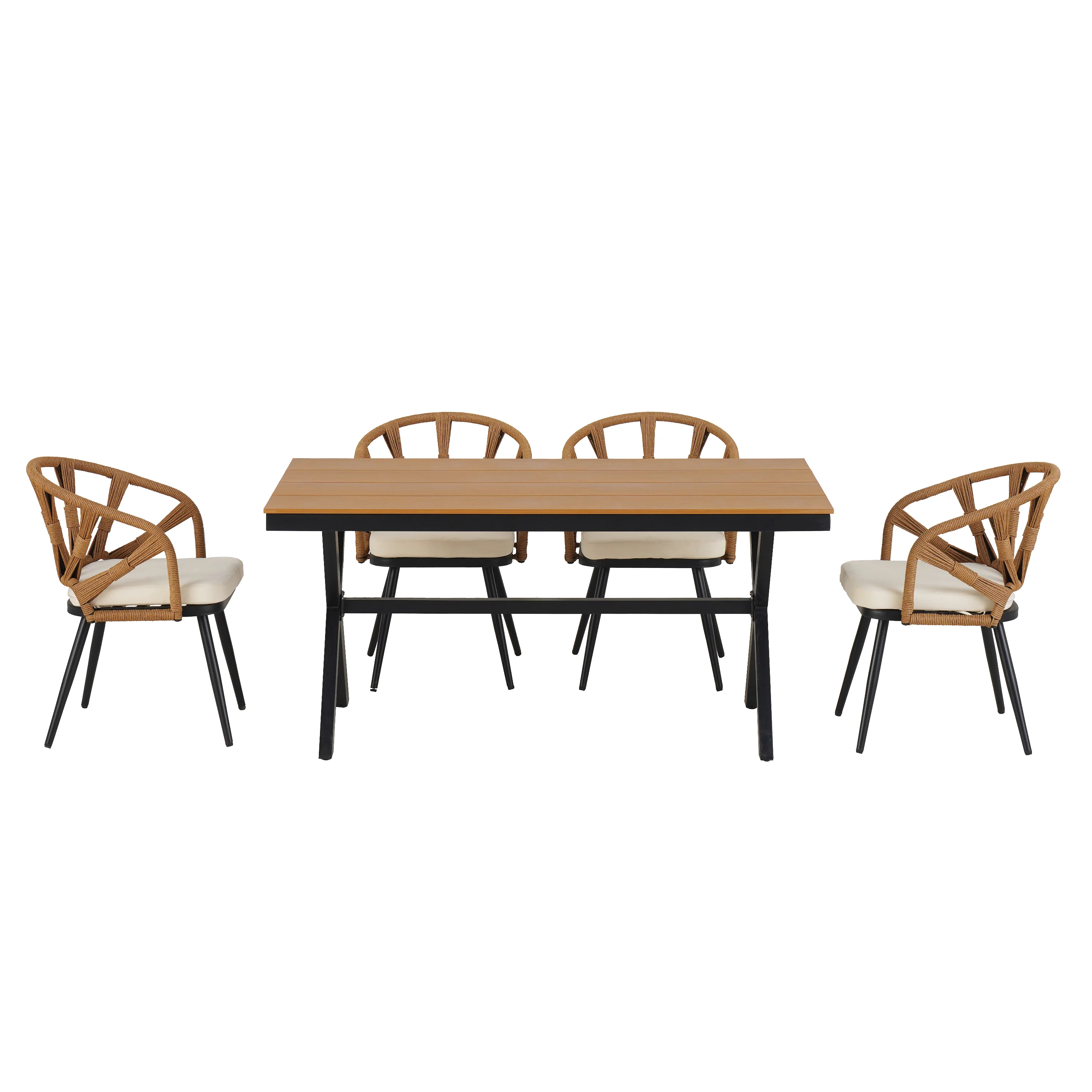 Walker Edison | U Style Contemporary Outdoor Dining Table and Chairs Set - Image 3