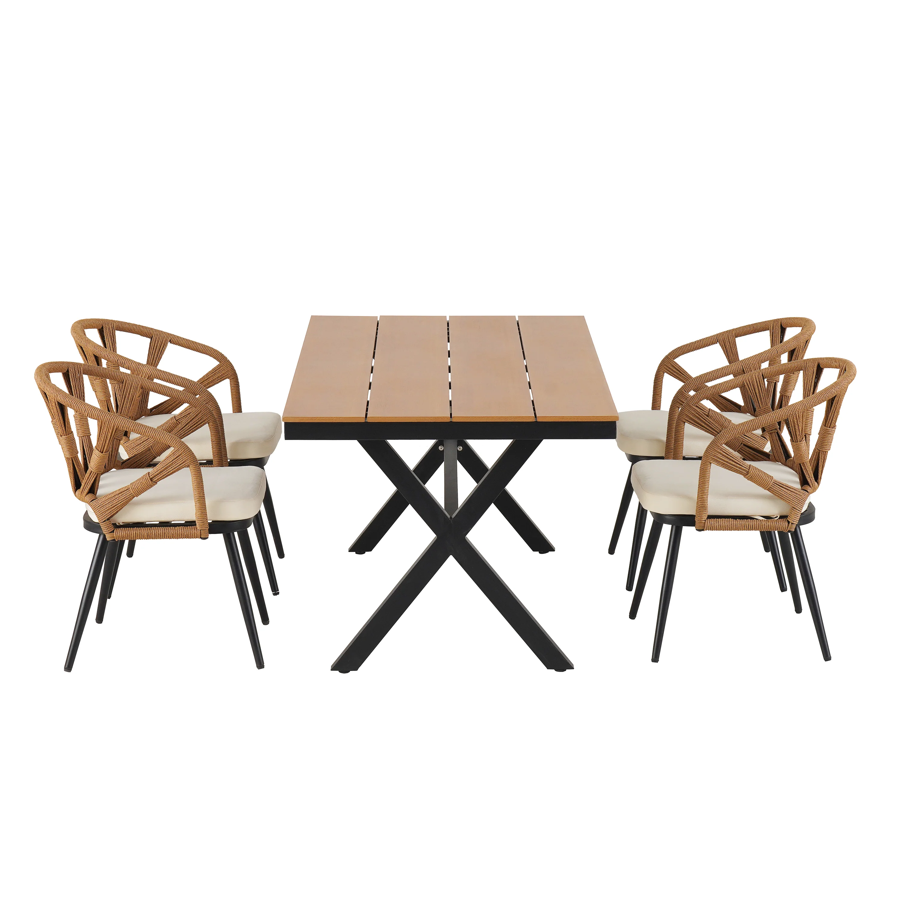 Walker Edison | U Style Contemporary Outdoor Dining Table and Chairs Set - Image 5