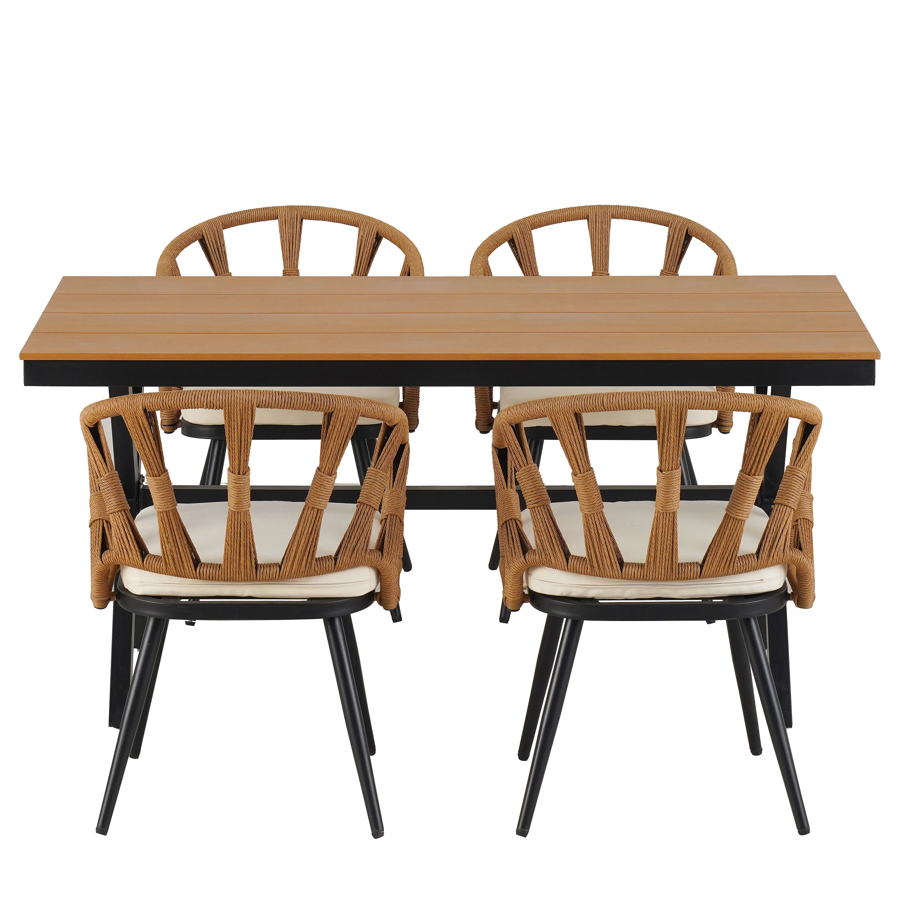 Walker Edison | U Style Contemporary Outdoor Dining Table and Chairs Set - Image 6
