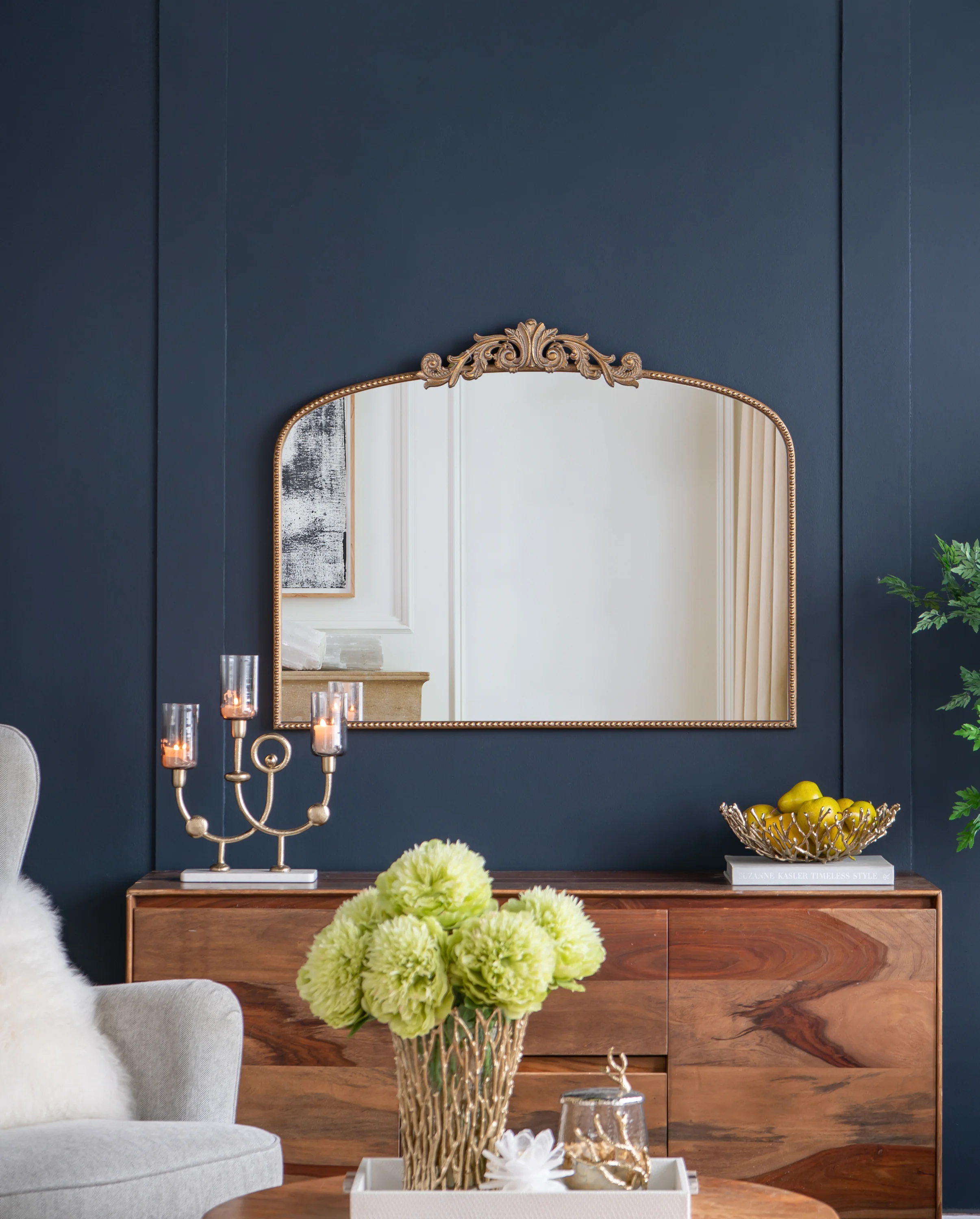 Walker Edison | Vintage Fleur Design Gold Arch Mirror - Image 7