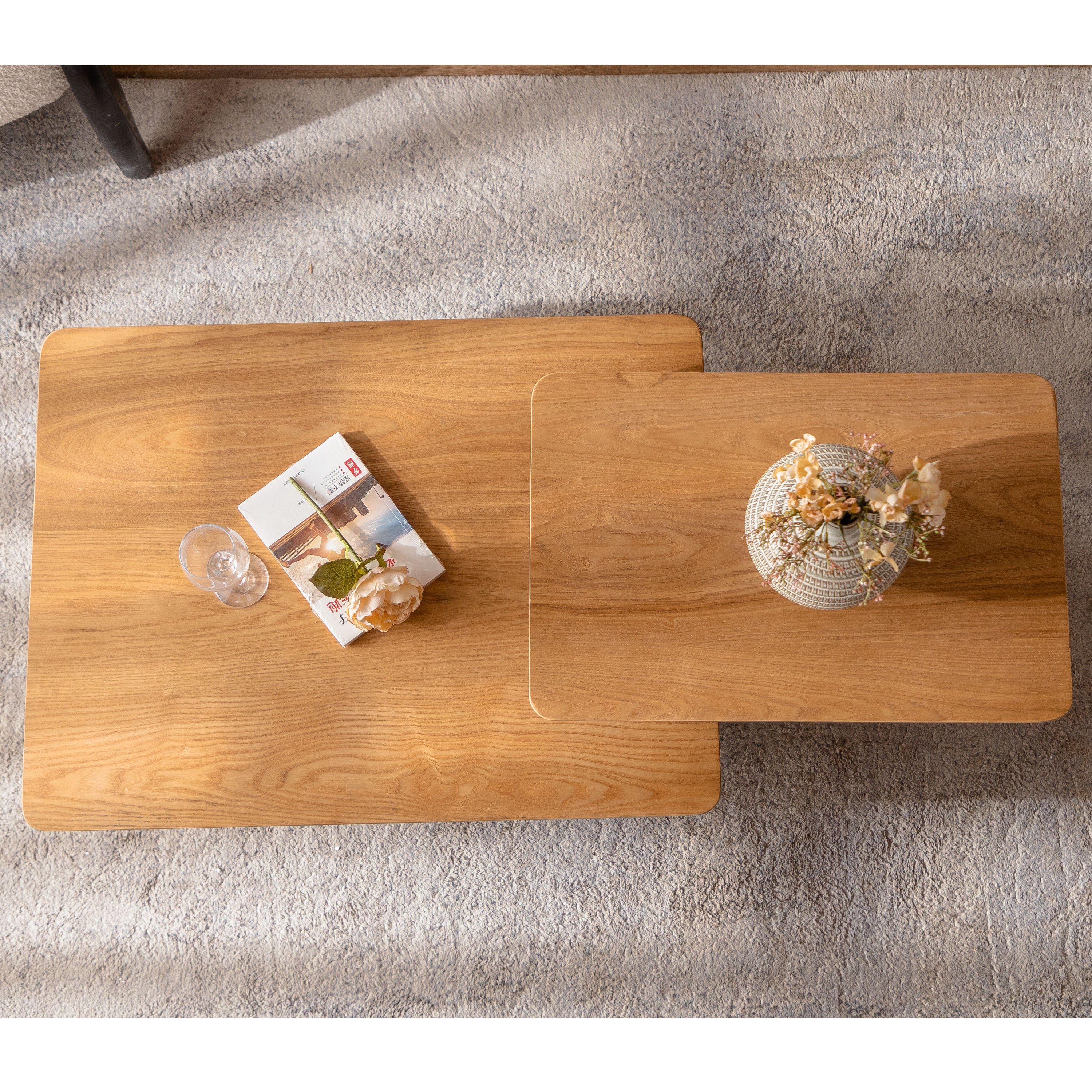 Walker Edison | Vintage Style Square Coffee Table Set of 2 - Image 2
