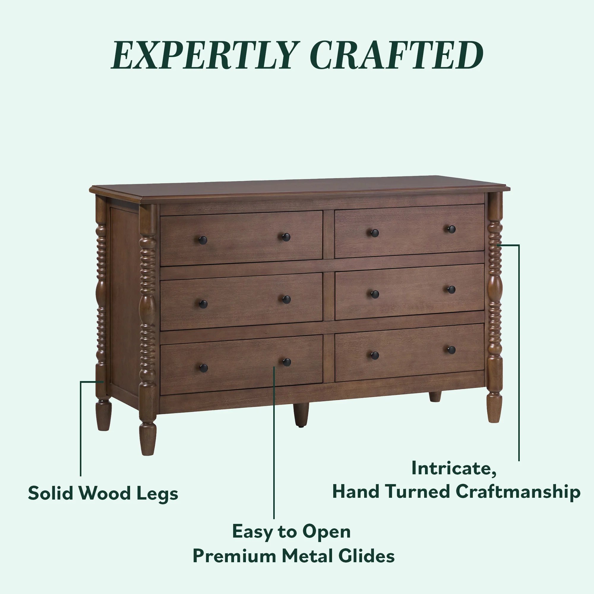 Traditional Vivienne 6-Drawer Easy Assembly Solid Wood Dresser - Image 21