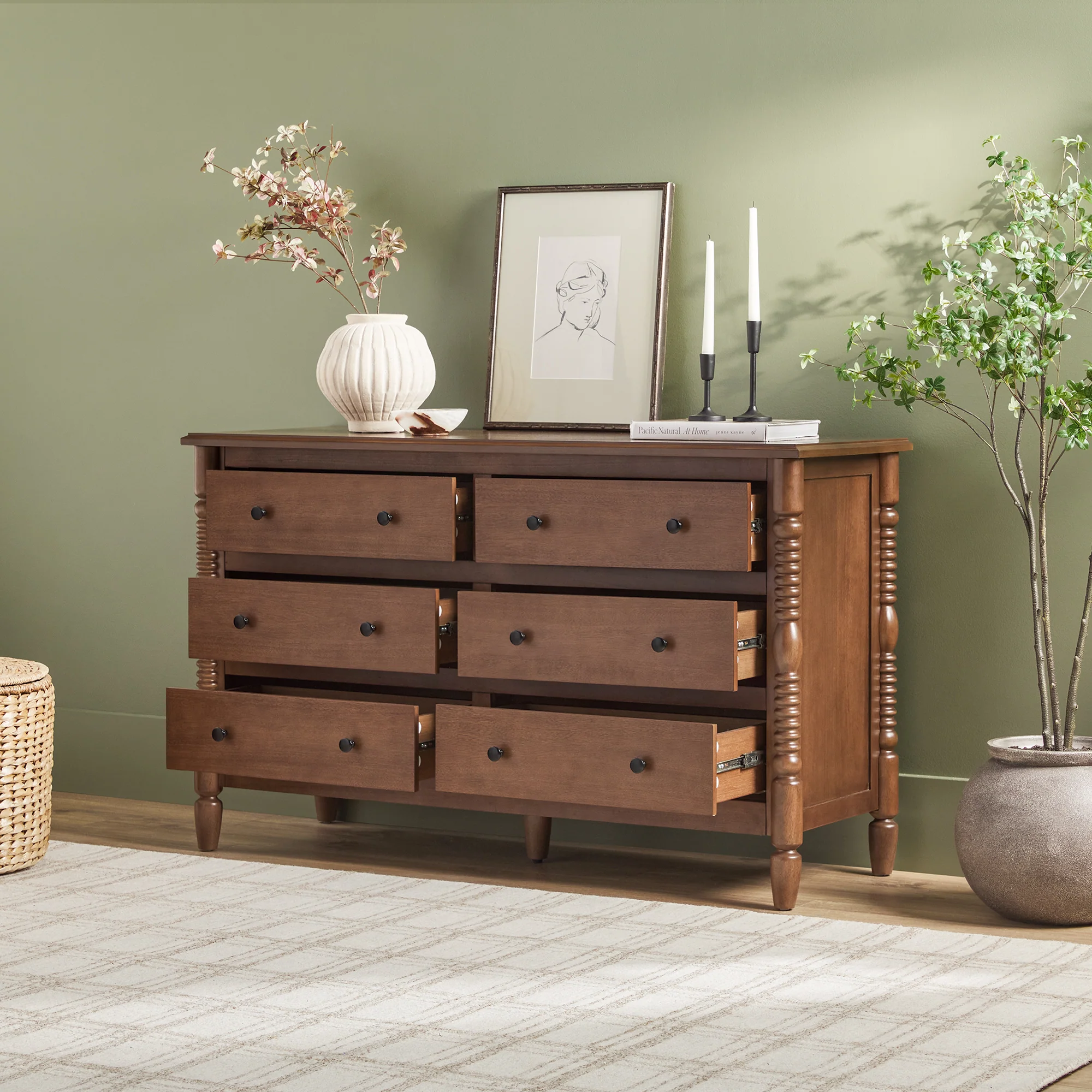 Traditional Vivienne 6-Drawer Easy Assembly Solid Wood Dresser - Image 4