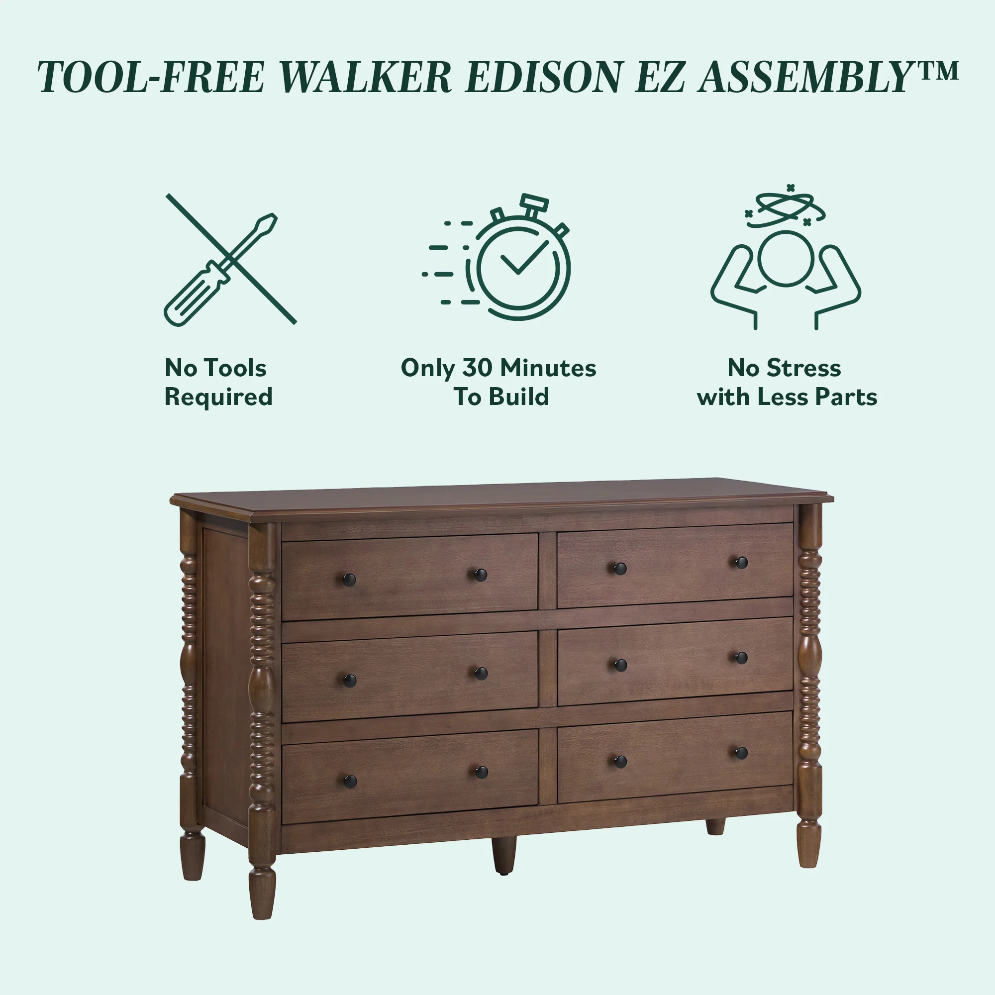 Traditional Vivienne 6-Drawer Easy Assembly Solid Wood Dresser - Image 5