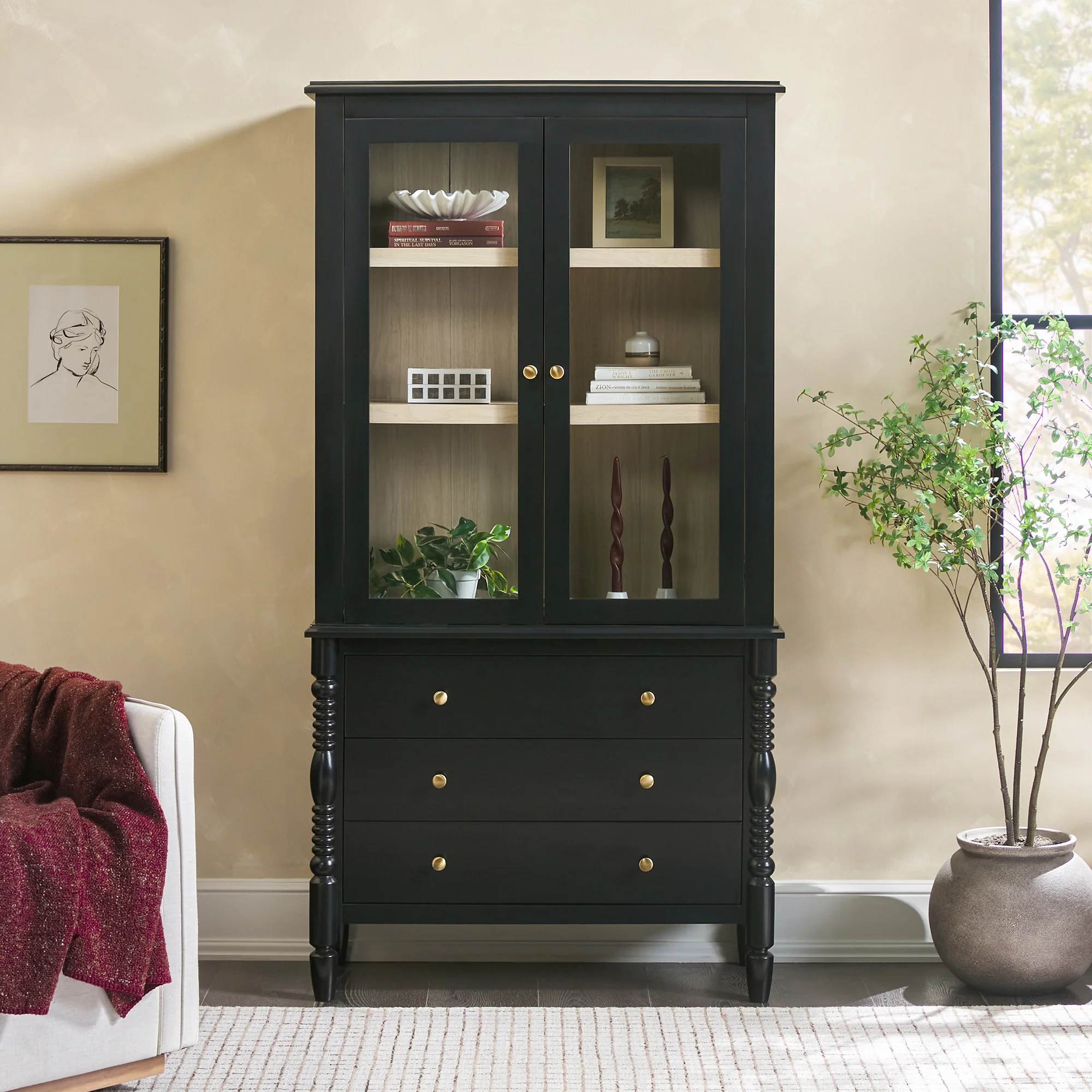 Traditional Vivienne Easy Assembly Bookcase Cabinet with Drawers - Image 22