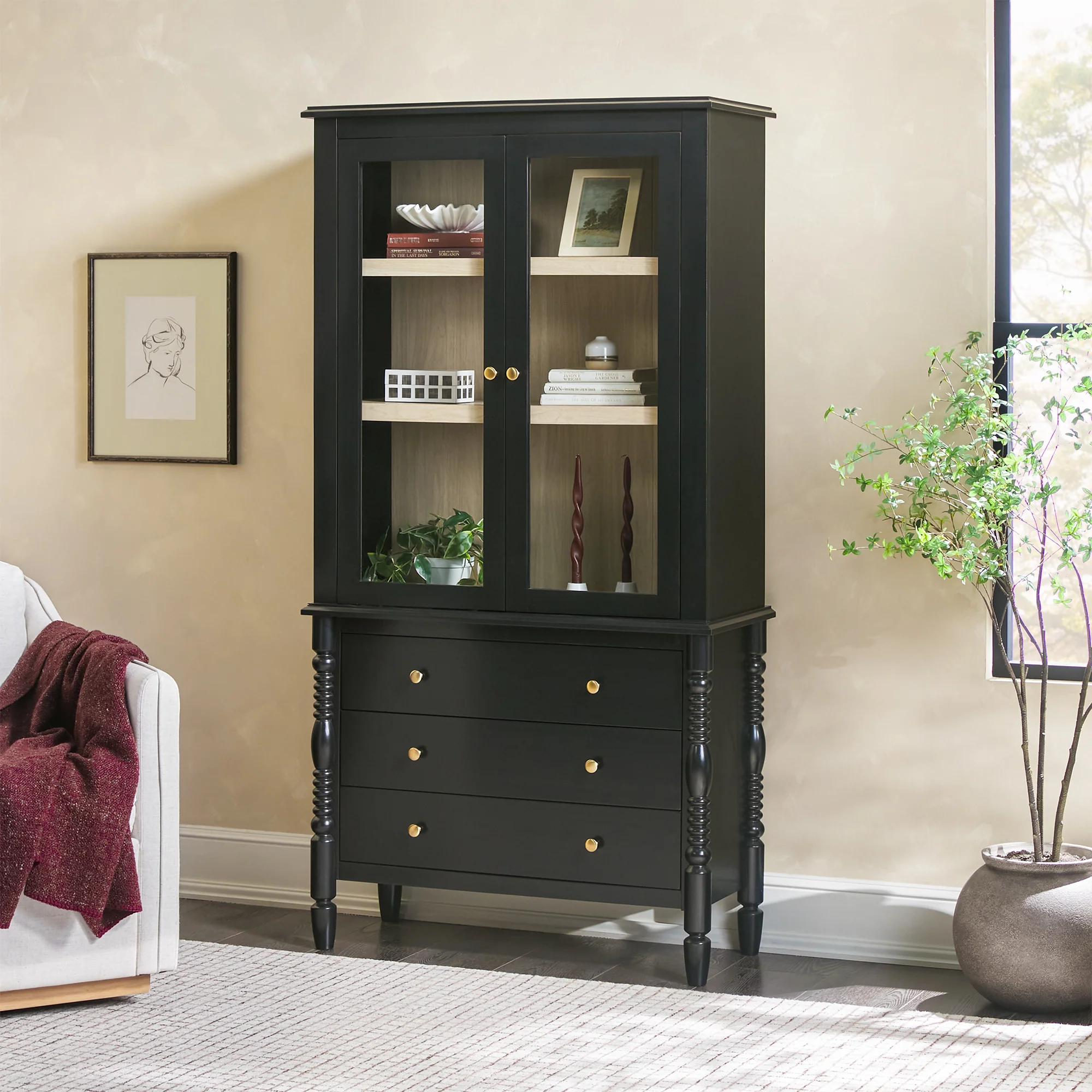 Traditional Vivienne Easy Assembly Bookcase Cabinet with Drawers - Image 23