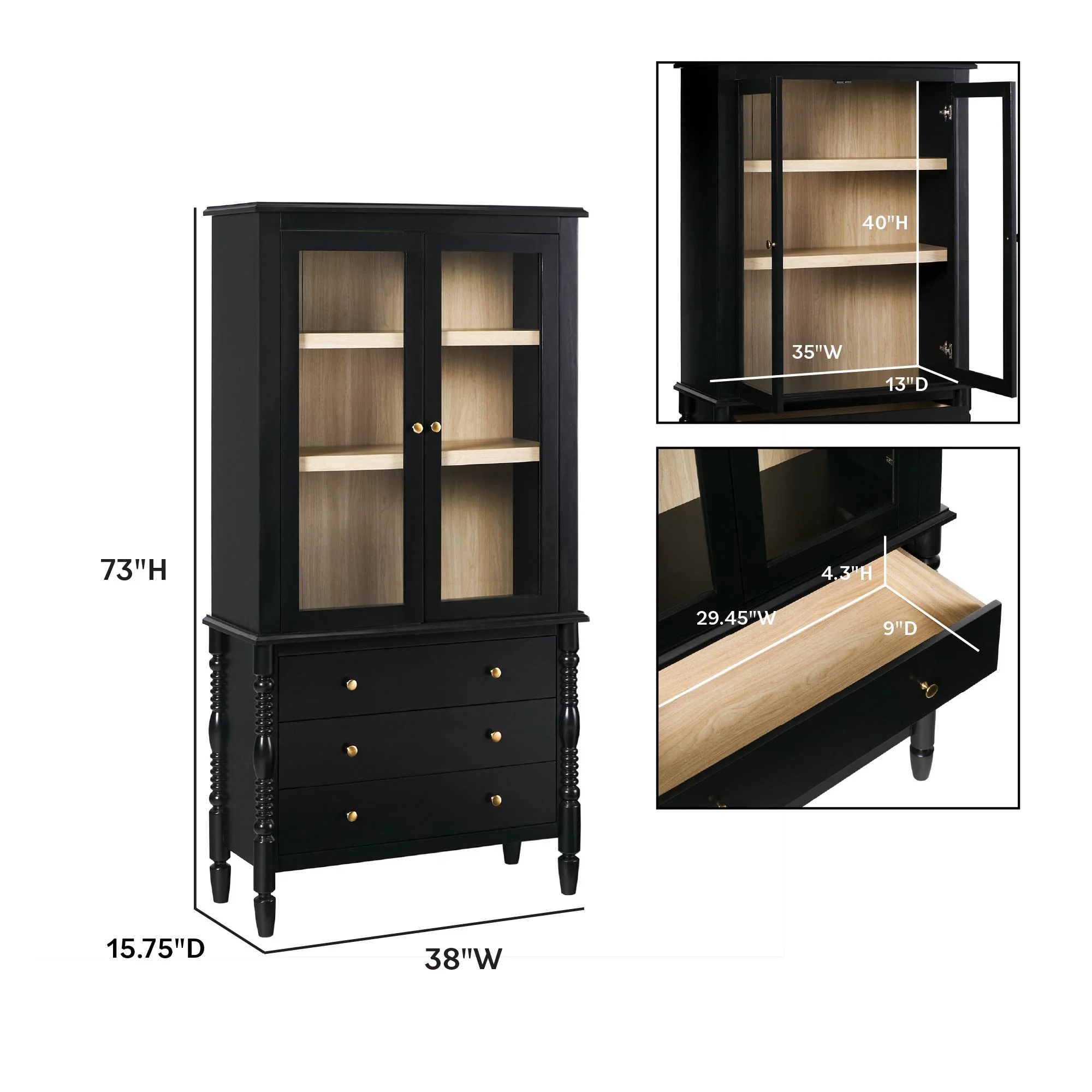 Traditional Vivienne Easy Assembly Bookcase Cabinet with Drawers - Image 26