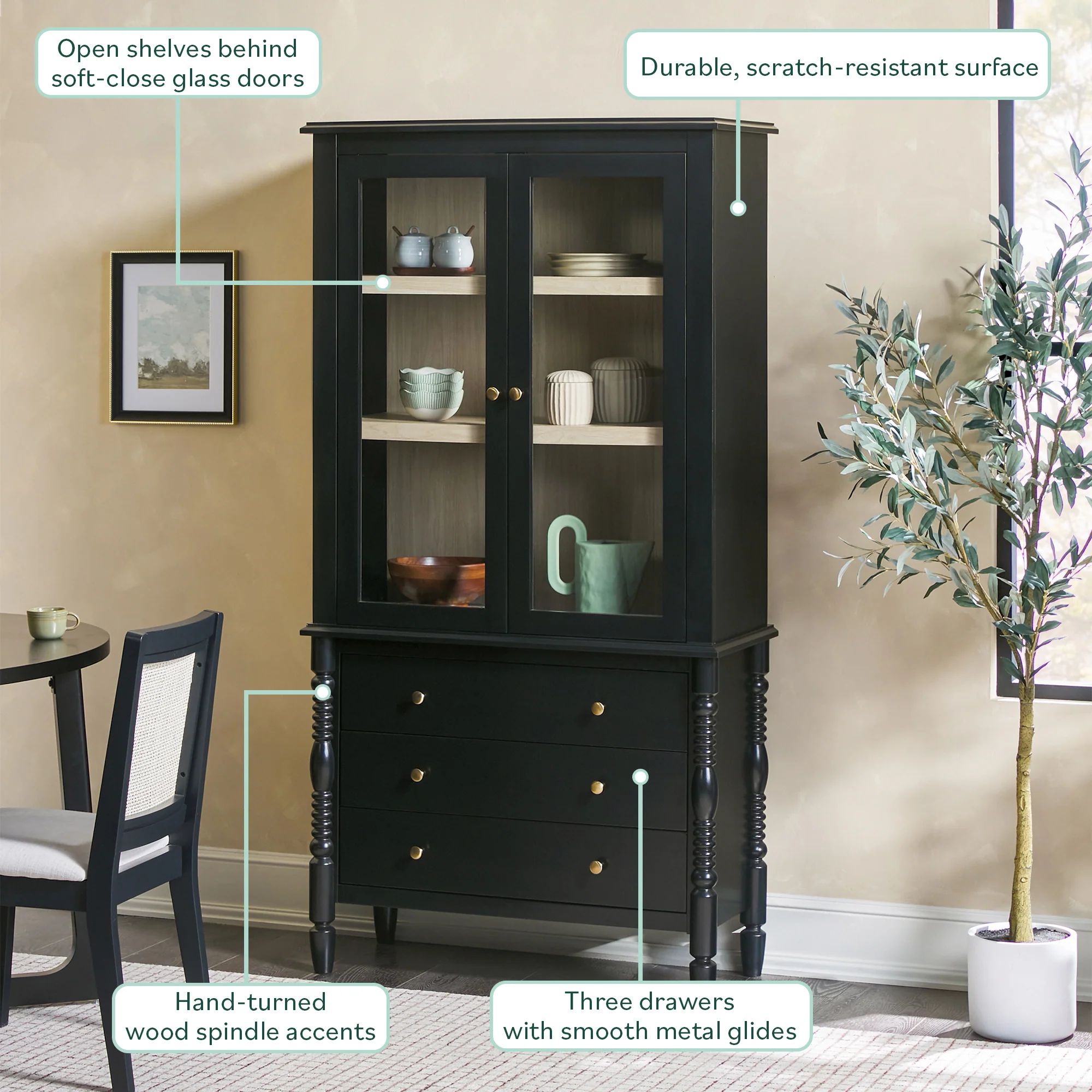 Traditional Vivienne Easy Assembly Bookcase Cabinet with Drawers - Image 27