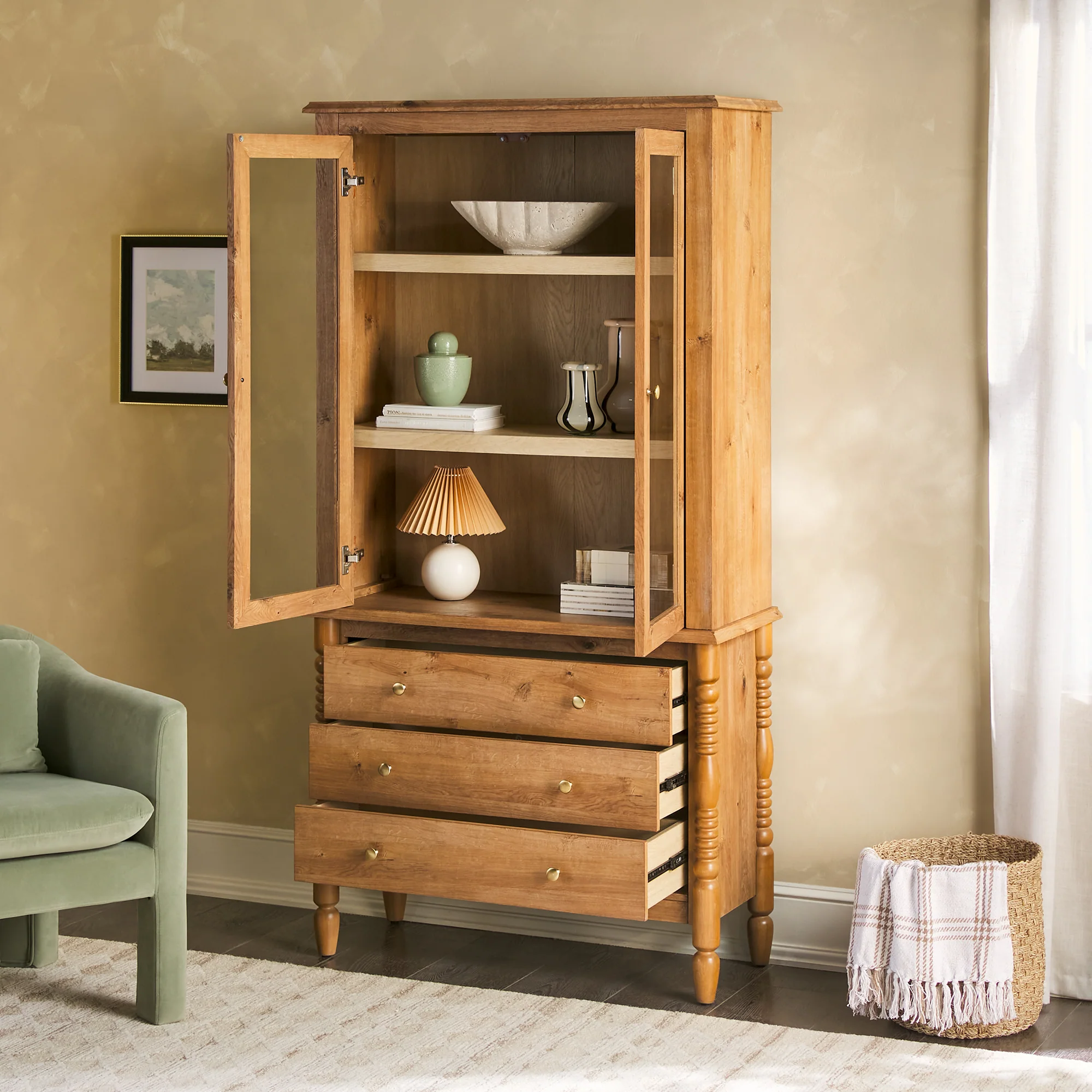 Traditional Vivienne Easy Assembly Bookcase Cabinet with Drawers - Image 4