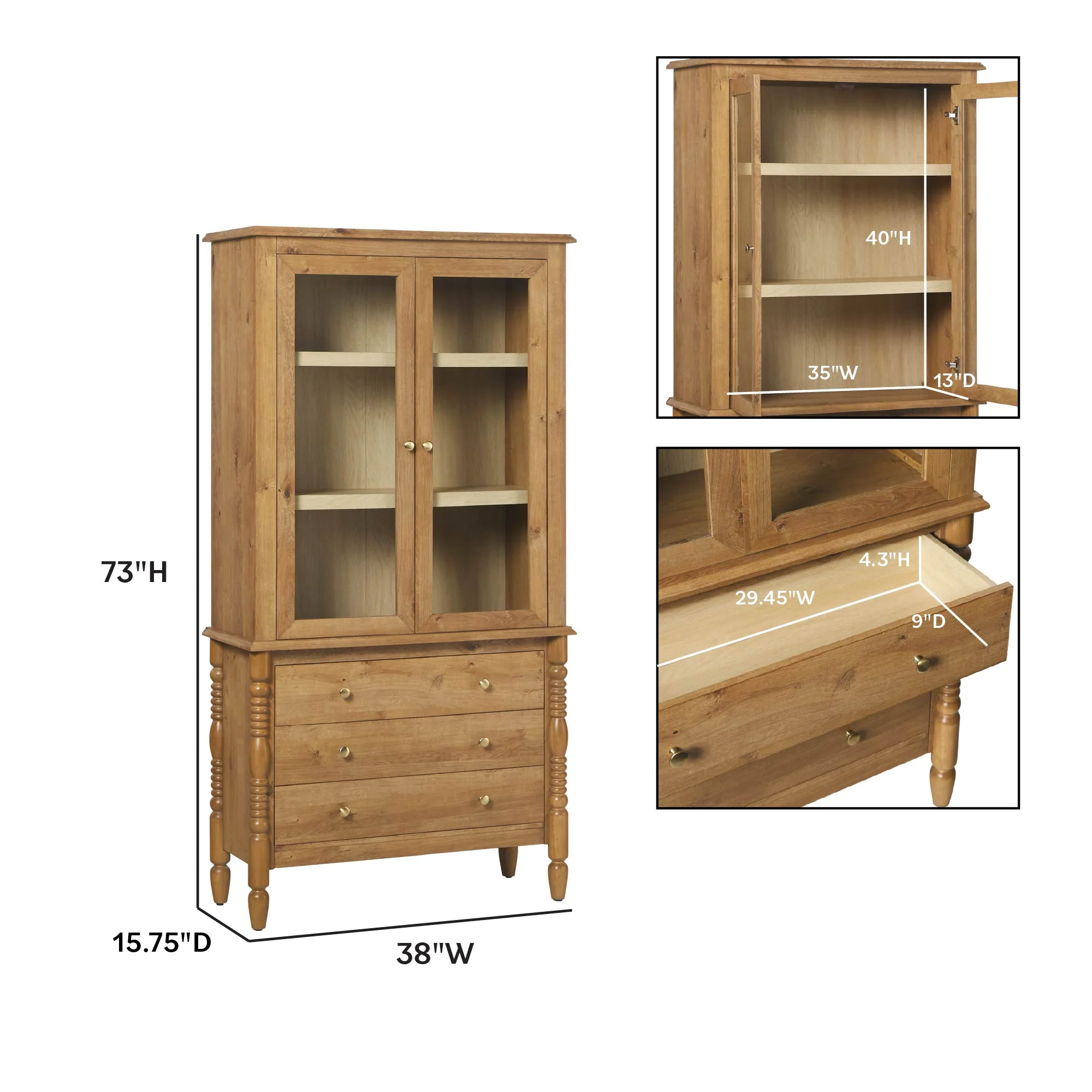 Traditional Vivienne Easy Assembly Bookcase Cabinet with Drawers - Image 5