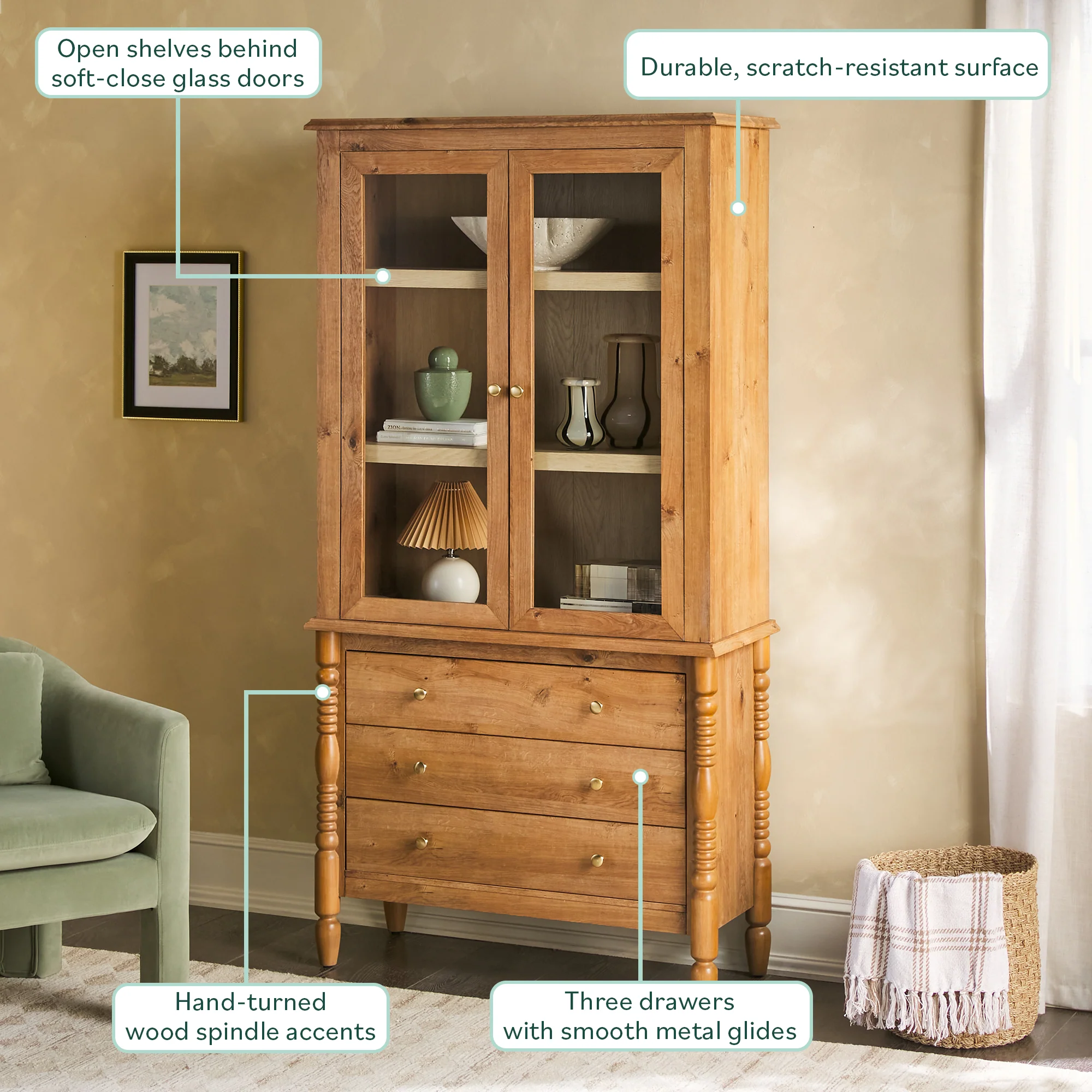 Traditional Vivienne Easy Assembly Bookcase Cabinet with Drawers - Image 6