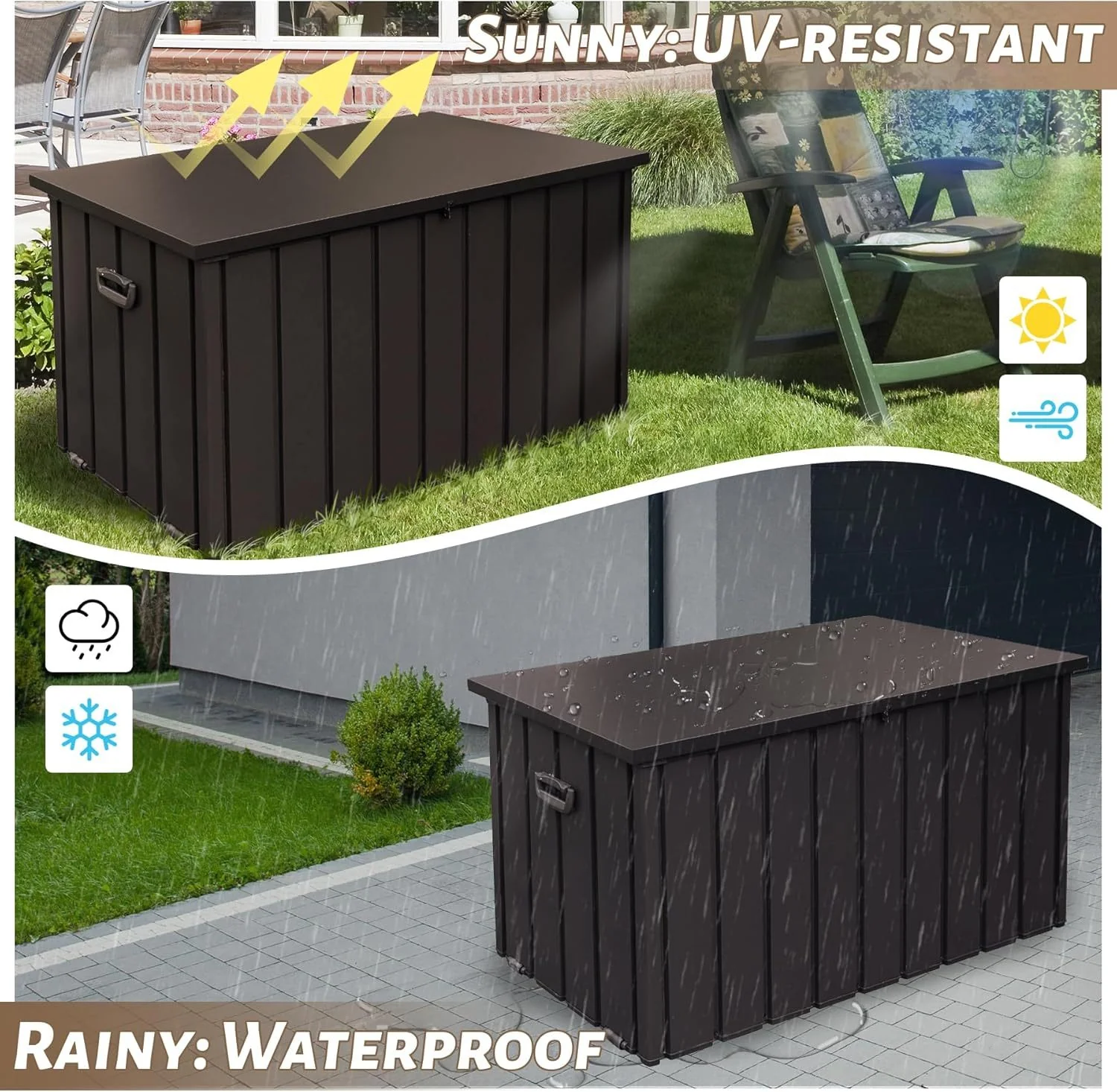 Waterproof Steel Outdoor Box 190 Gallon Metal Deck Storage Box - Image 2