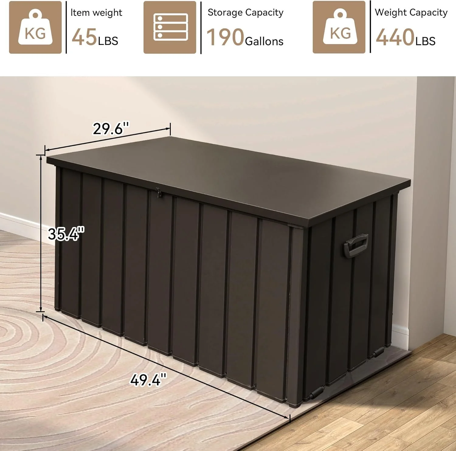 Waterproof Steel Outdoor Box 190 Gallon Metal Deck Storage Box - Image 6