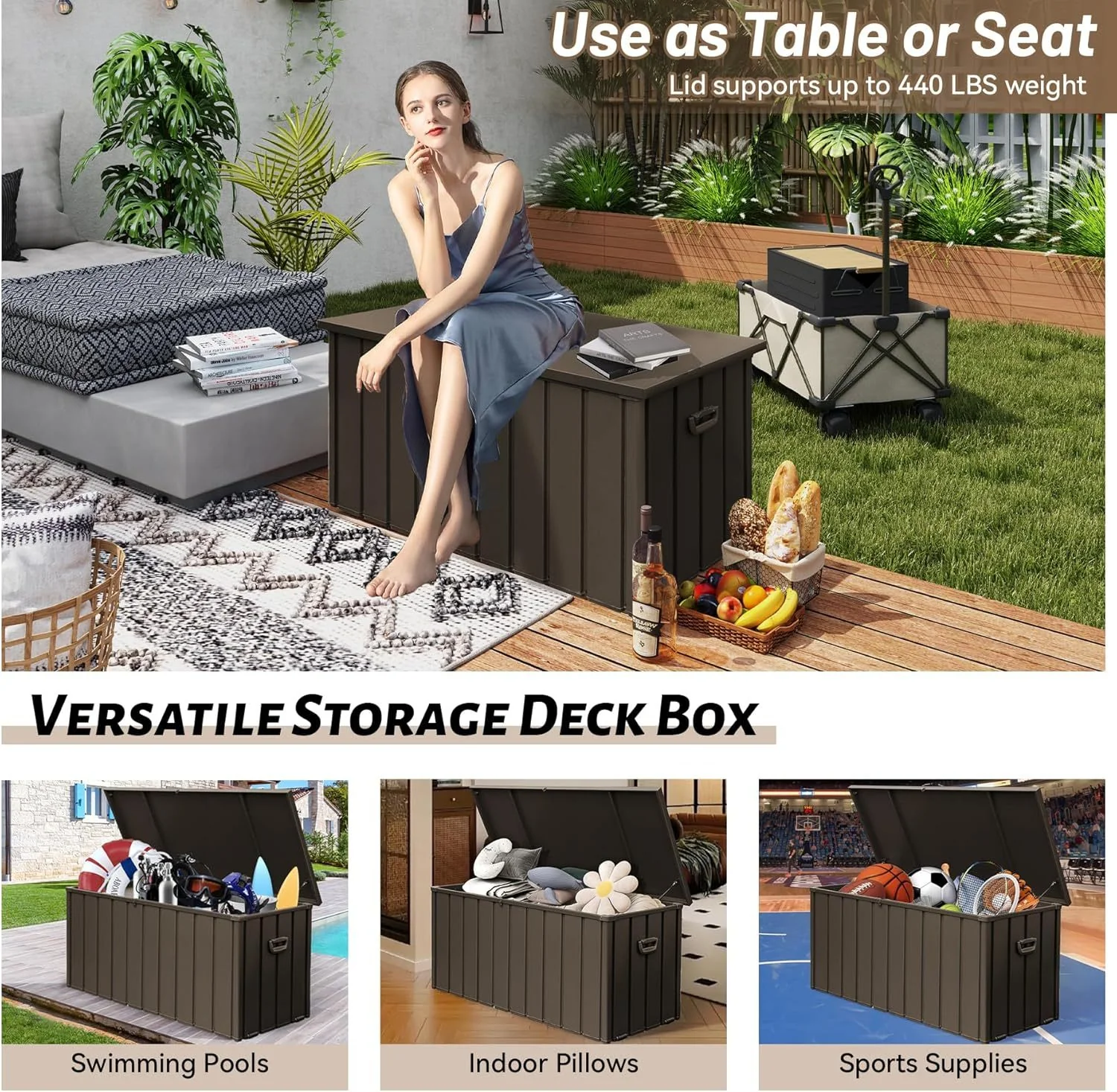 Waterproof Steel Outdoor Box 190 Gallon Metal Deck Storage Box - Image 8