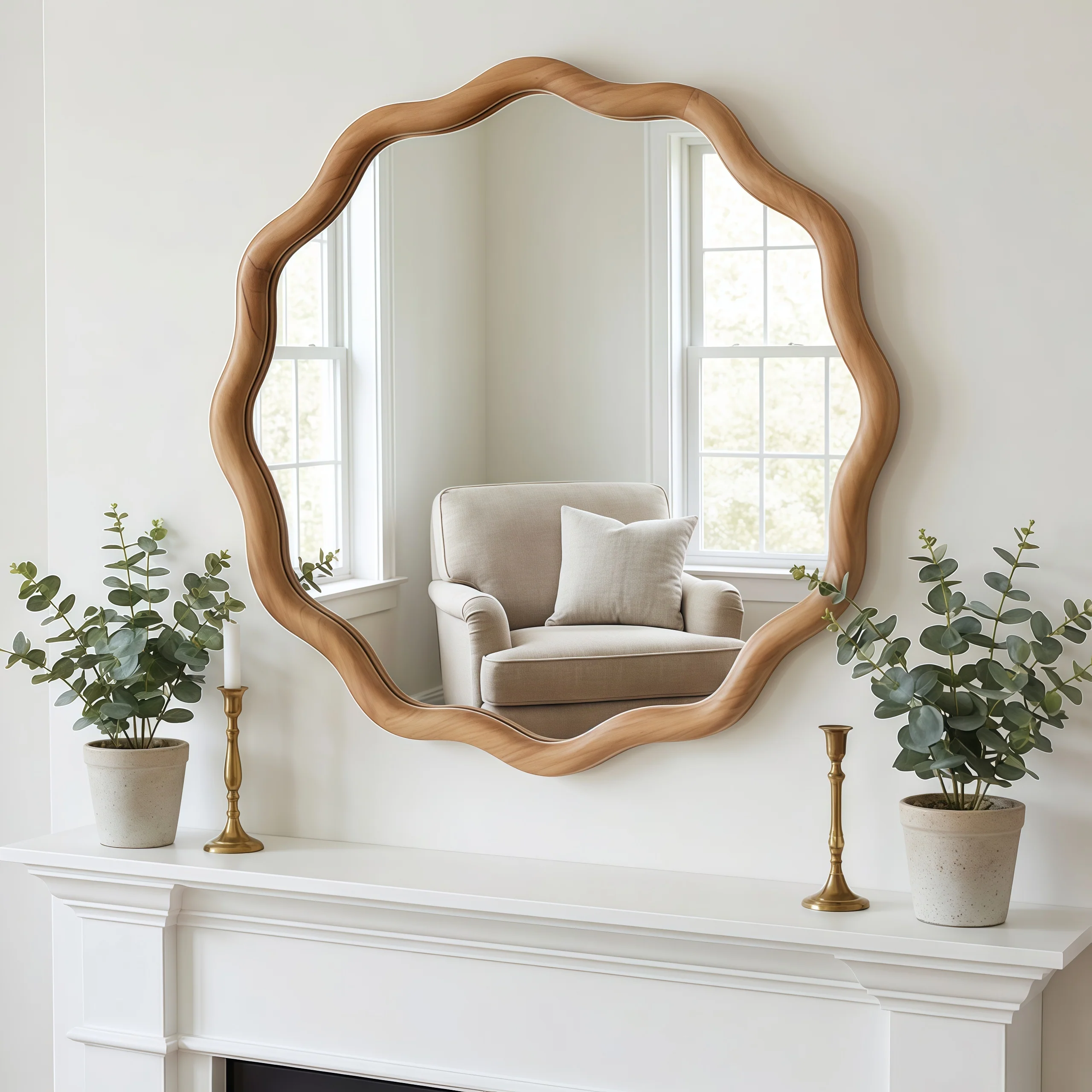 Wavy Round 24" Solid Wood Frame Decorative Mirror - Image 10