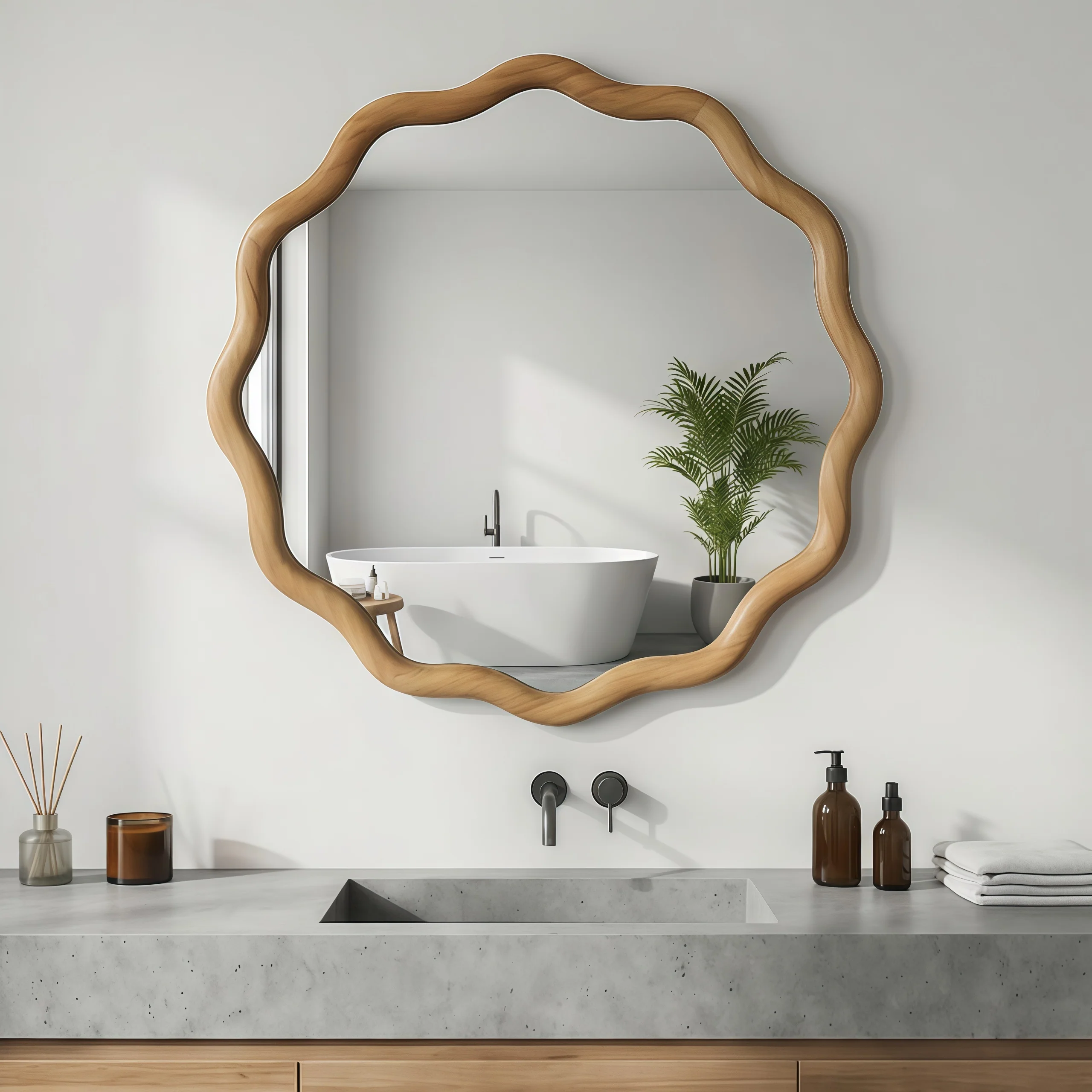Wavy Round 24" Solid Wood Frame Decorative Mirror - Image 11