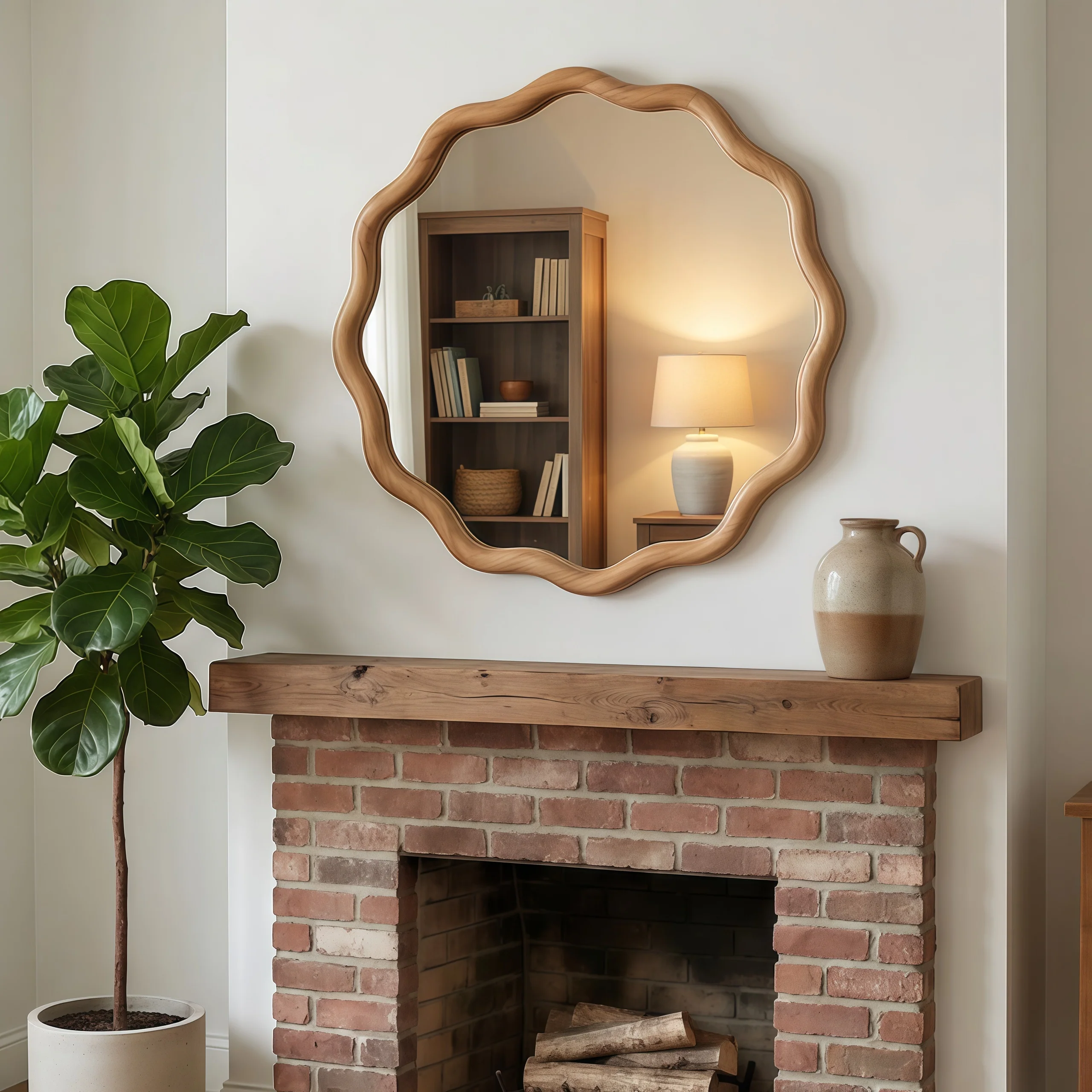 Wavy Round 24" Solid Wood Frame Decorative Mirror - Image 12