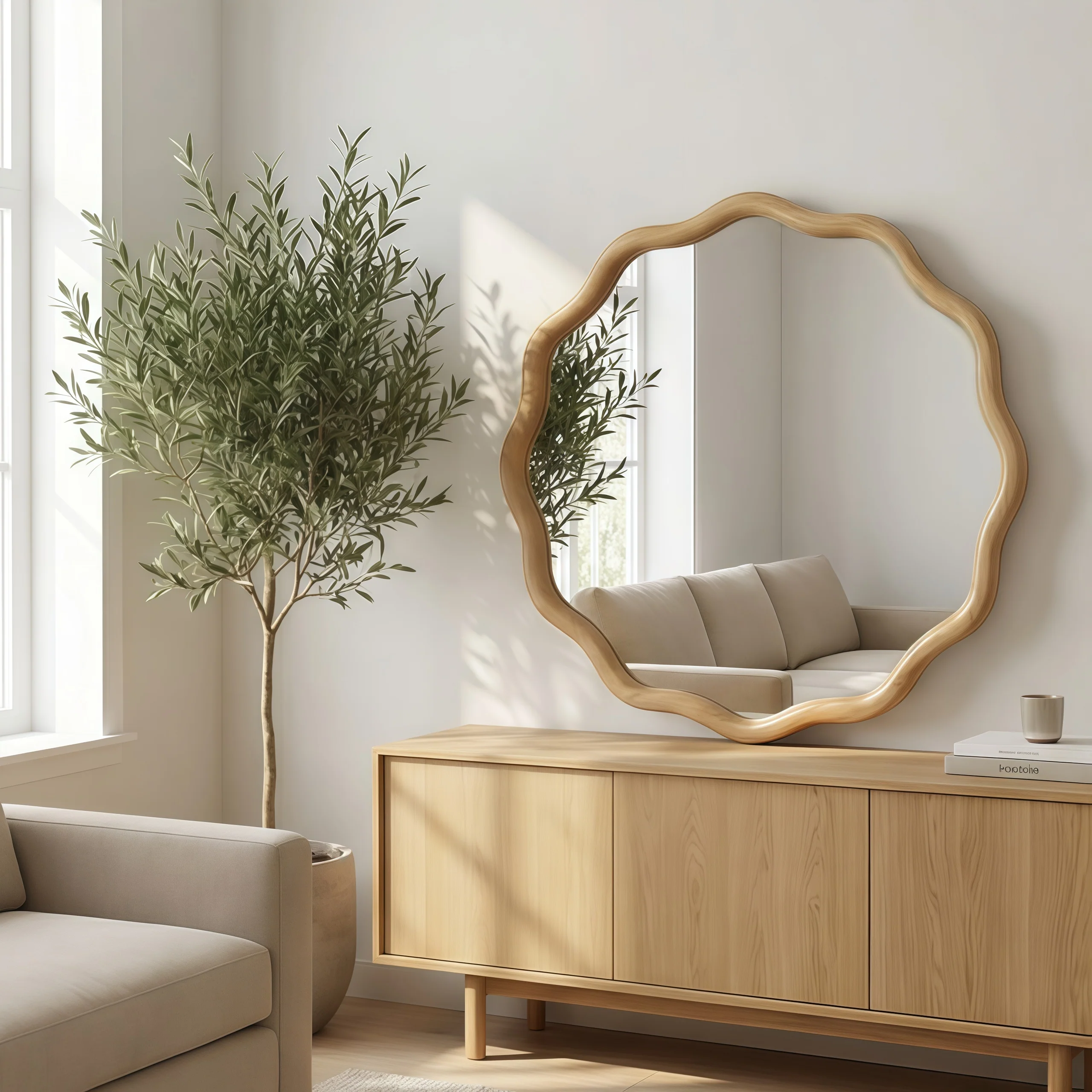 Wavy Round 24" Solid Wood Frame Decorative Mirror - Image 13