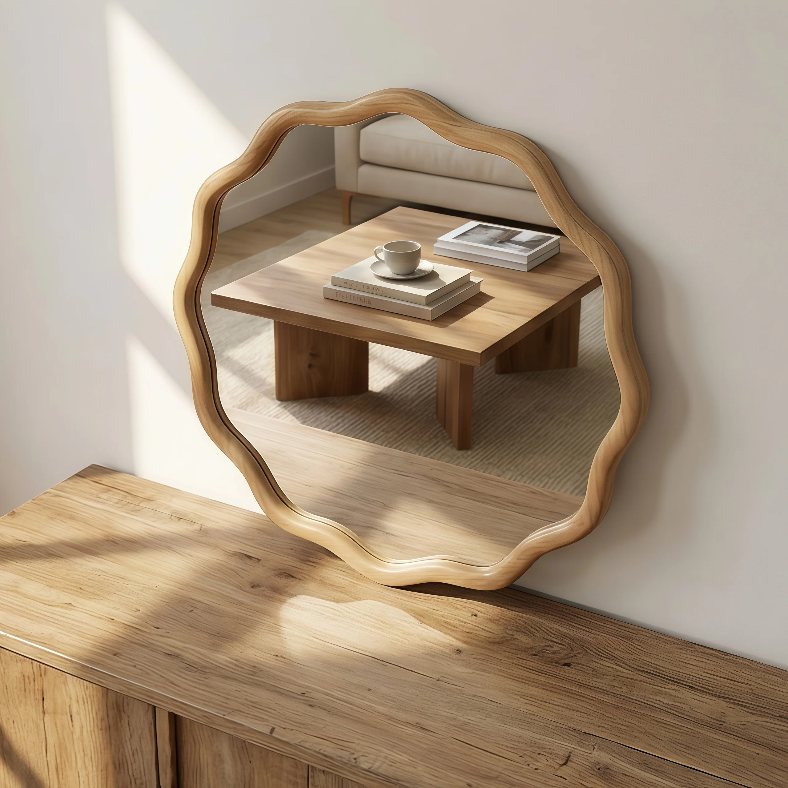 Wavy Round 24" Solid Wood Frame Decorative Mirror - Image 14