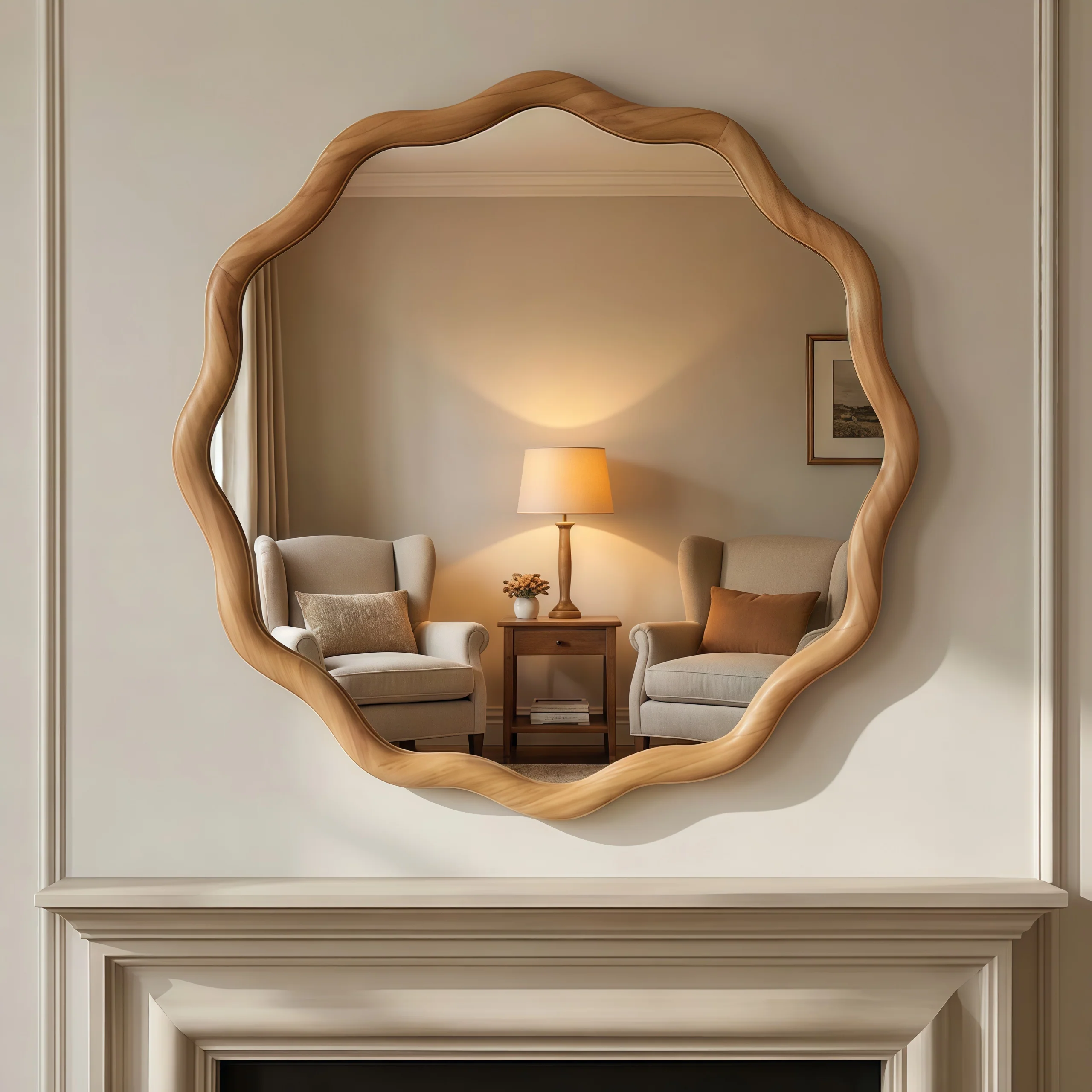 Wavy Round 24" Solid Wood Frame Decorative Mirror - Image 15