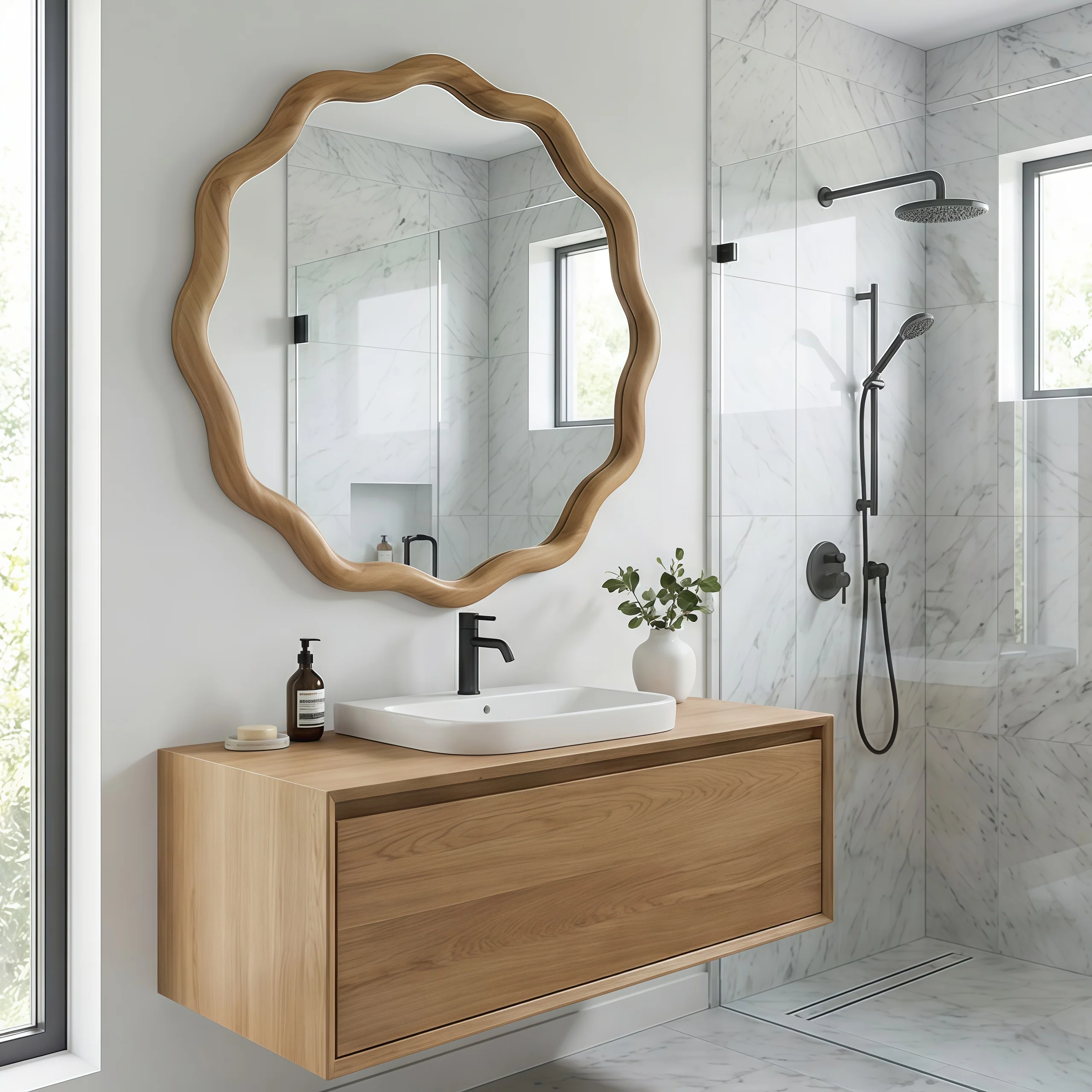 Wavy Round 24" Solid Wood Frame Decorative Mirror - Image 16