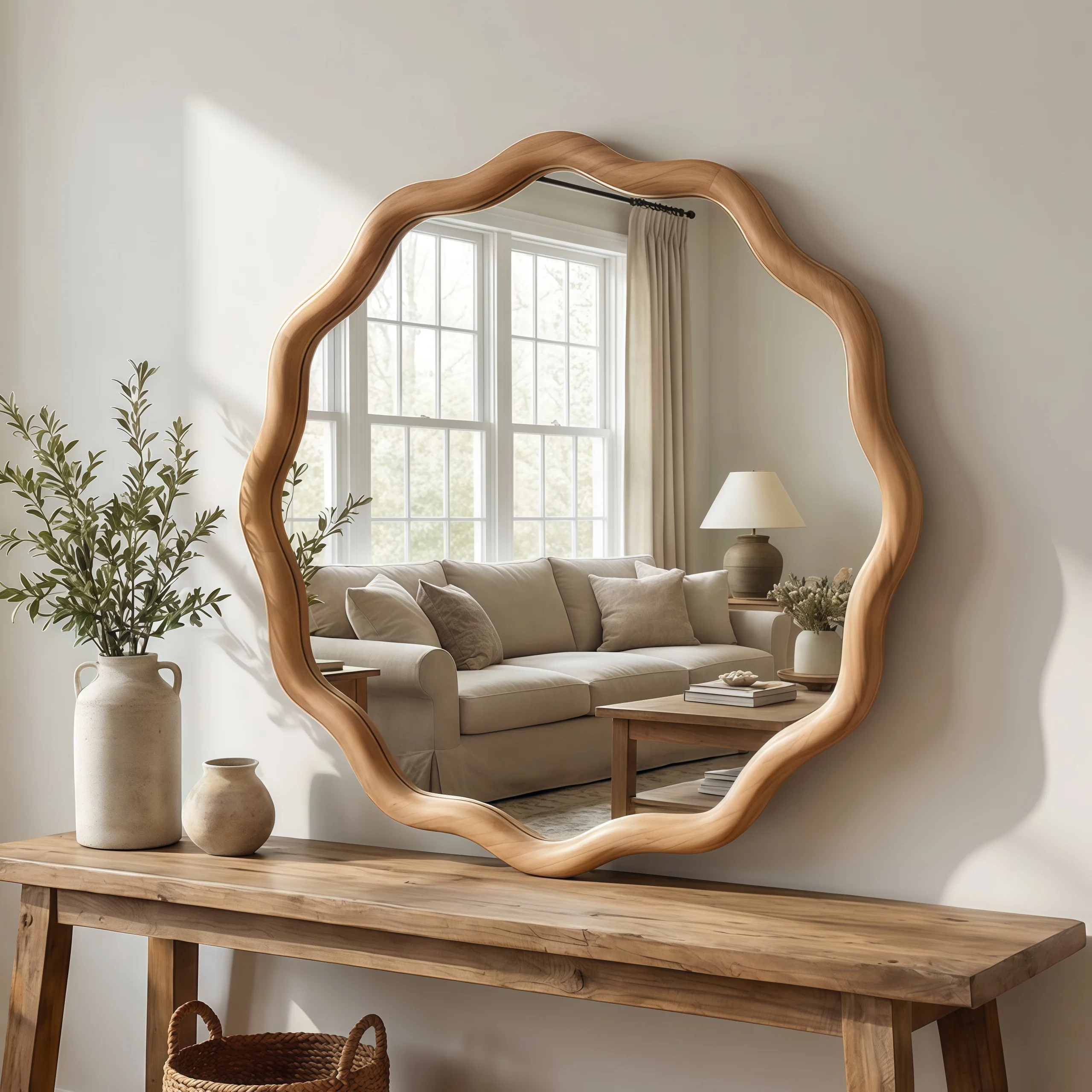 Wavy Round 24" Solid Wood Frame Decorative Mirror - Image 9