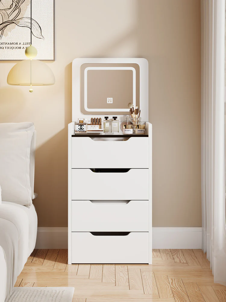 Walker Edison | White 3 in 1 Vanity Desk Set with Flip Top Mirror & Storage - Image 11