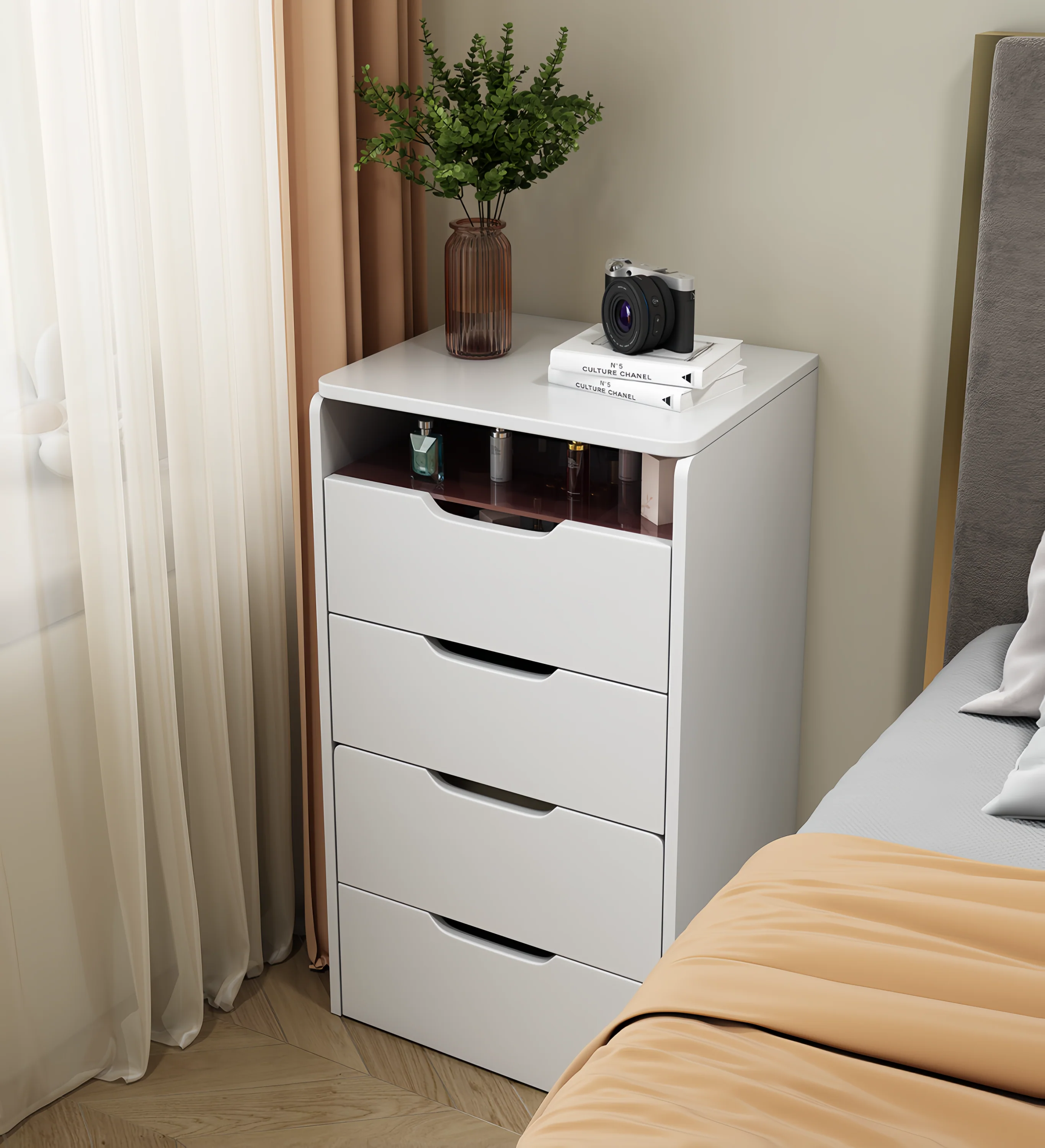 Walker Edison | White 3 in 1 Vanity Desk Set with Flip Top Mirror & Storage - Image 19