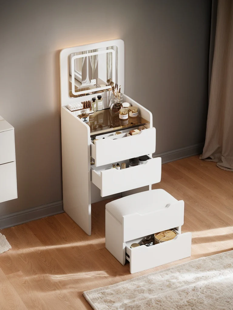Walker Edison | White 3 in 1 Vanity Desk Set with Flip Top Mirror & Storage - Image 2