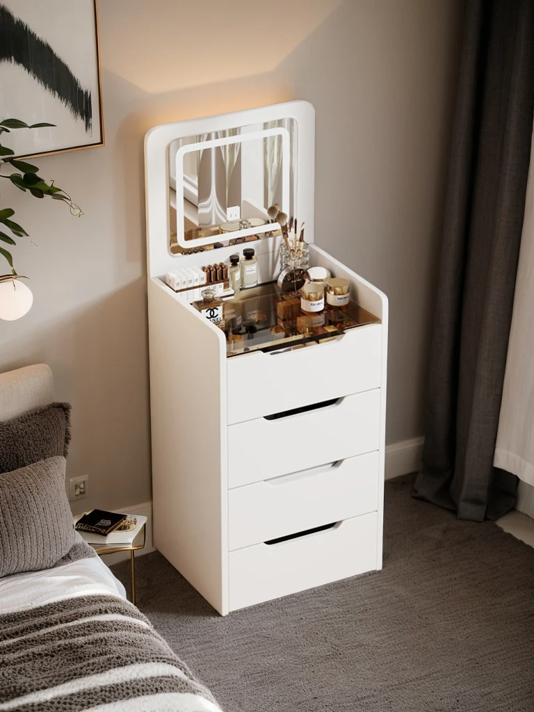 Walker Edison | White 3 in 1 Vanity Desk Set with Flip Top Mirror & Storage - Image 3